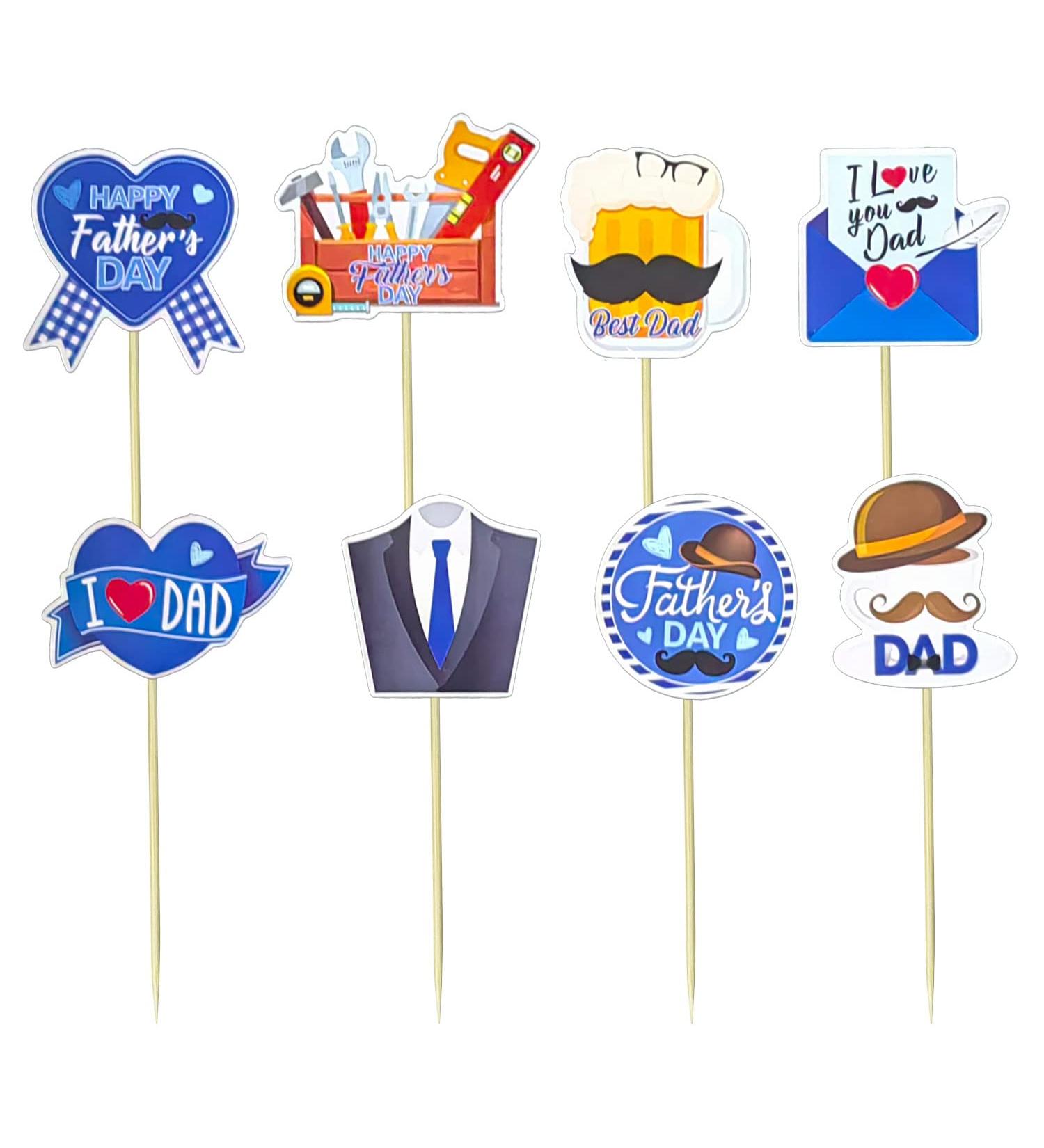 Happy Father's Day Cake Toppers 8Pcs Blue Fathers Day Cake Decoration Mustache Tie Dad Paper Cupcake Picks for Best Dad Father's Day Themed Party Favor Supplies A7FQJCP - Buy Online on GoSupps.com