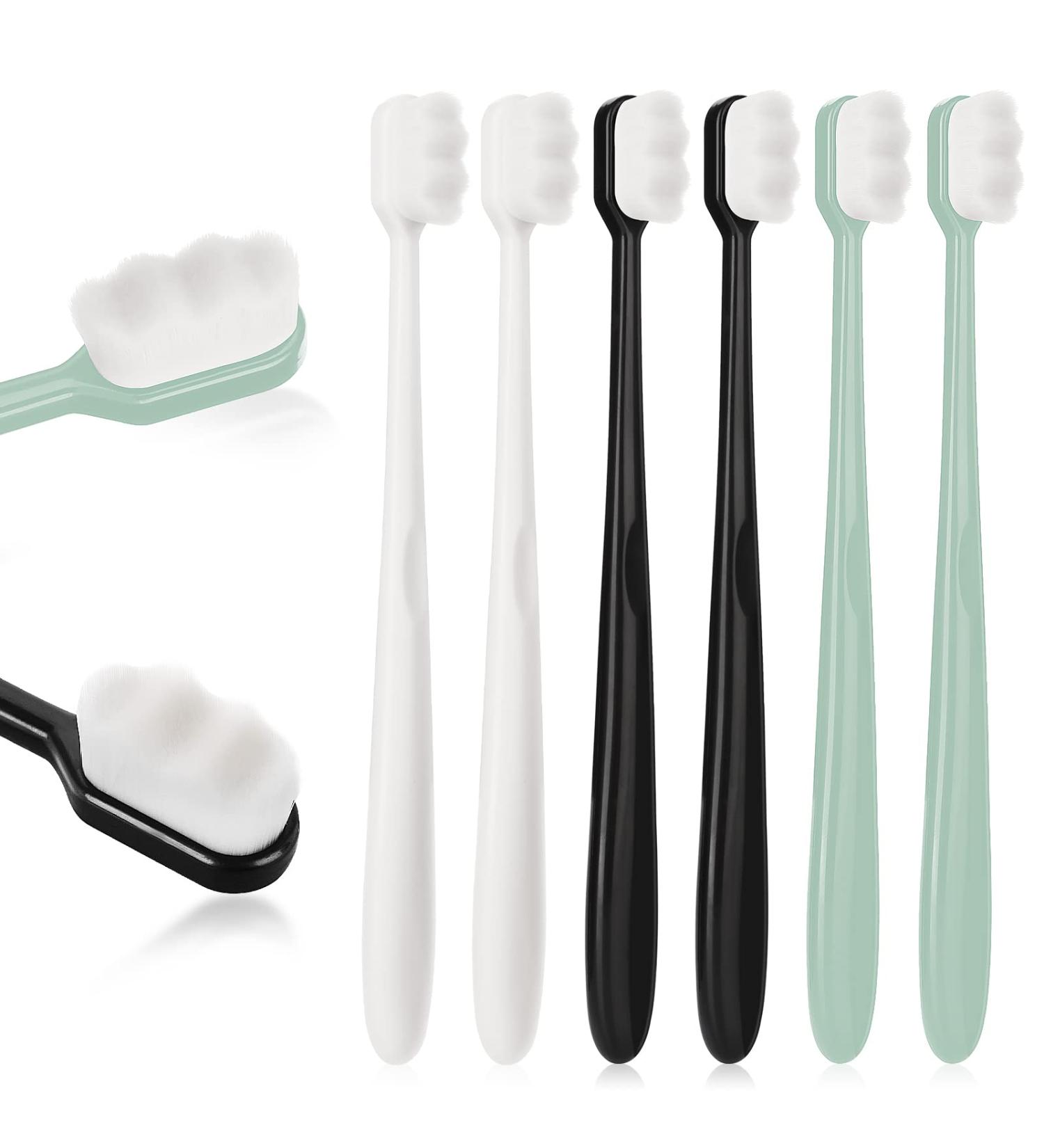 6 PCS Extra Soft Micro Nano Toothbrushes | 10000 Bristles | Painless Brushing for Sensitive Gums | Adult & Kids | Black, White, Blue - Buy Online on GoSupps.com