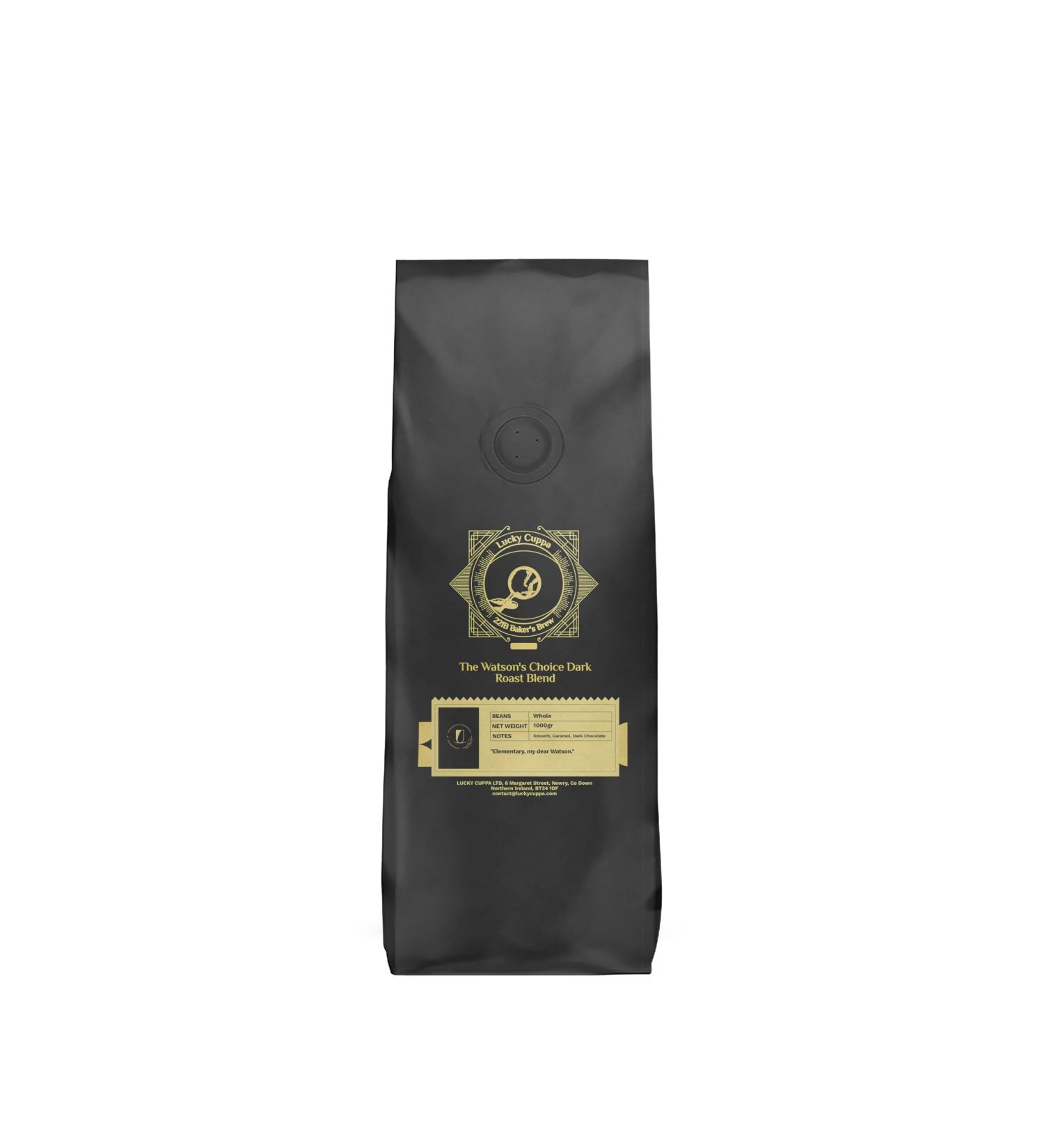 Lucky Cuppa's "221b Bakers Brew" Watson's Choice Dark Roast Blend - Strong Coffee Beans - Dark Roast Coffee Beans - Sherlock Holmes Gifts for Coffee Lovers - 1kg - Buy Online on GoSupps.com