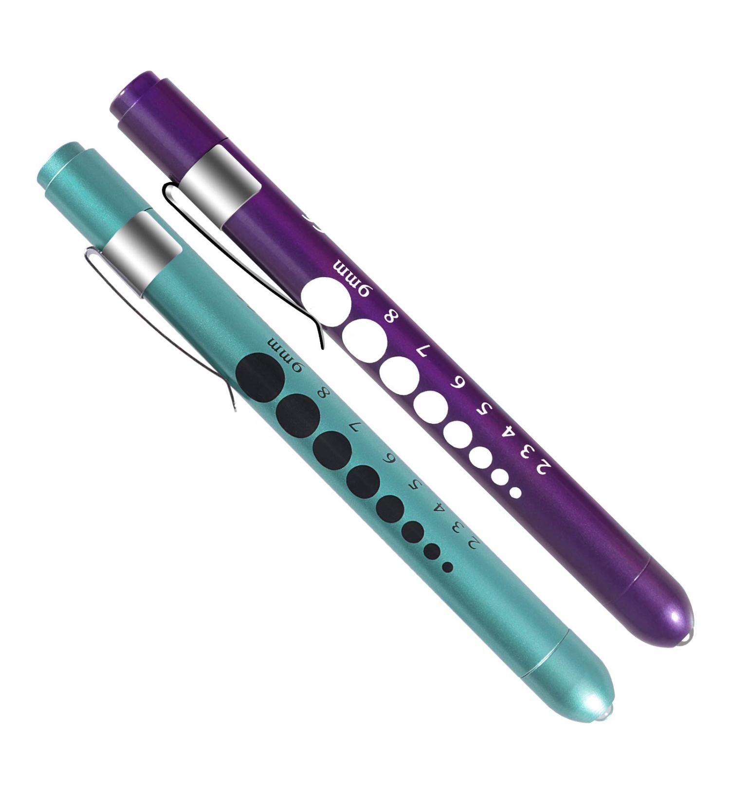 Almocn 2-Piece Medical Pen Light Set for Nurses - Reusable White Light with Pupil Teaching Ruler in Blue-Green & Violet - Buy Online on GoSupps.com