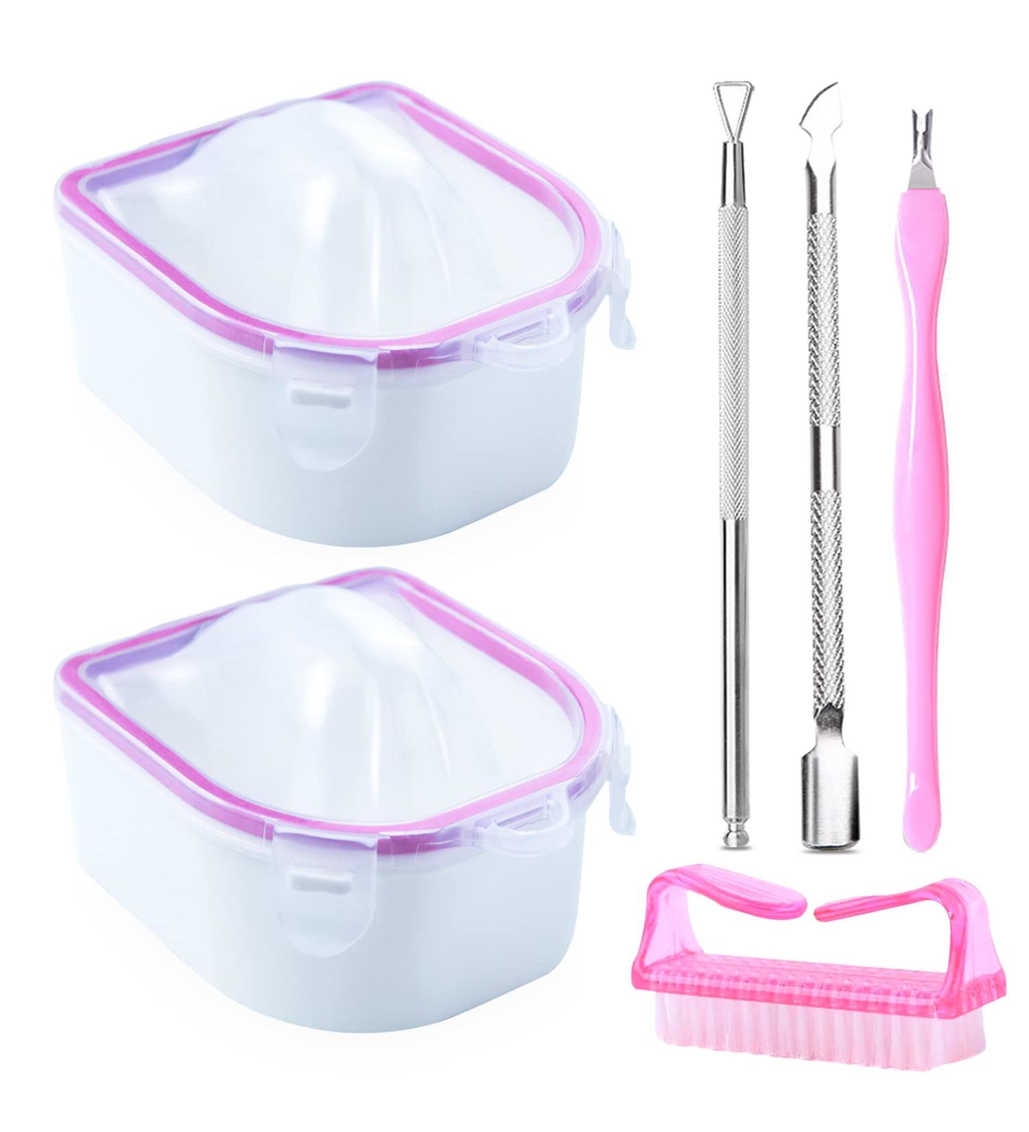 Nail Soaking Bowl Set for Gel Polish Remover & Cuticle Care - 2pcs Pink Soak Off Bowls with Tools - Buy Online on GoSupps.com
