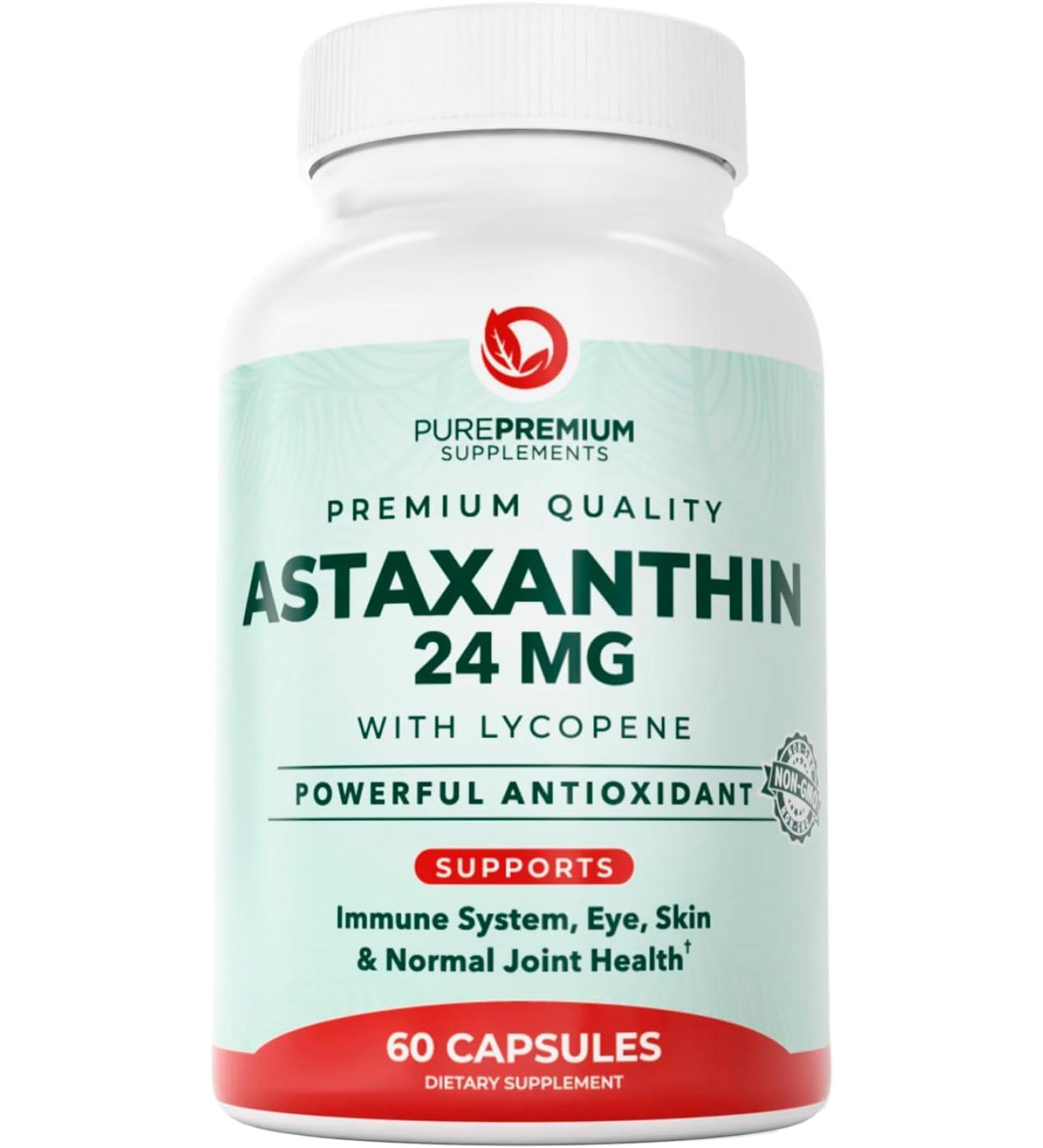 PurePremium Astaxanthin Supplements - Astaxanthin 24mg with Lycopene 50mg Antioxidants Supplement for Skin & Eye Health Normal Joint Support & Immune System Support Non-GMO - 60 Count 60 Count (Pack of 1) - Buy Online on GoSupps.com