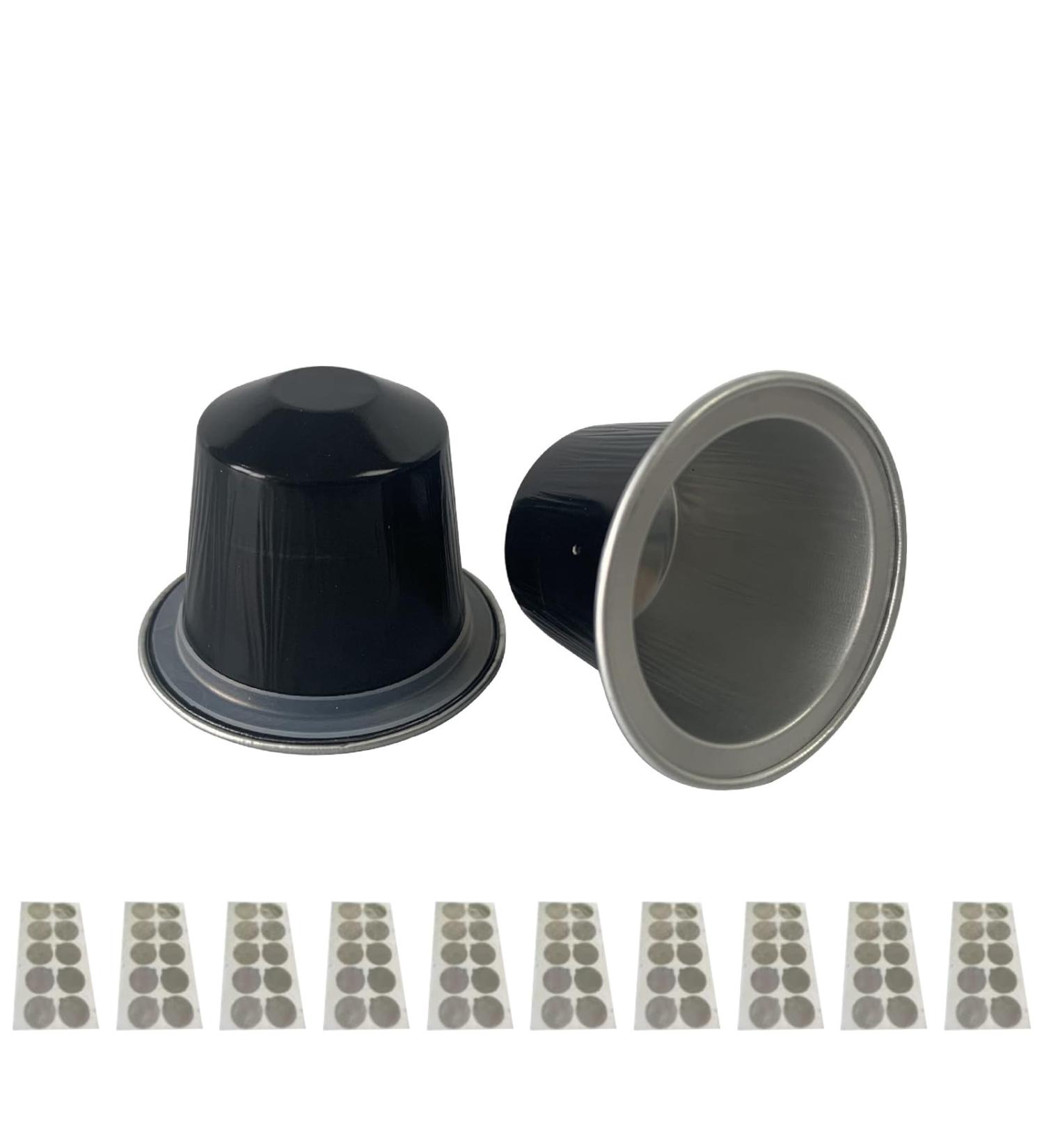 PTILSERY 100 Pieces Empty Coffee Capsule Cups Aluminum-Foil Coffee Capsule with Self Adhesive Seal Stickers Disposable Coffee Pods Coffee Capsule Black - Buy Online on GoSupps.com