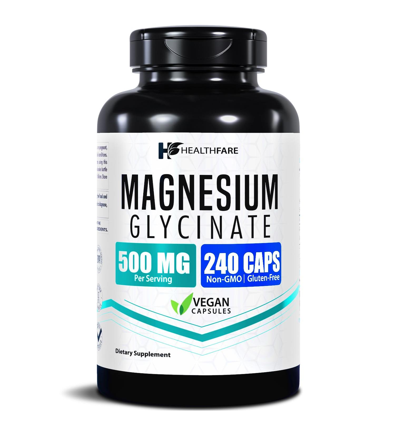 HealthFare Magnesium Glycinate 500mg | 240 Veg Capsules | High-Absorption Chelated Magnesium | Gluten-Free | Non-GMO | Made in The USA - Buy Online on GoSupps.com