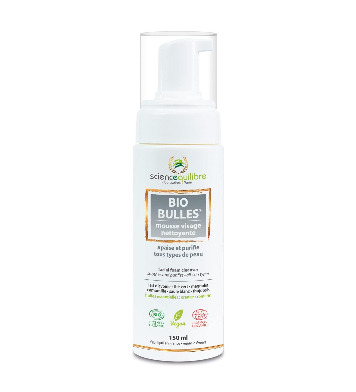 BIO BULLES mousse visage nettoyante Certifi e bio Nettoie purifie assouplit et apaise la peau D maquille en douceur Anti-inflammatoire antibact rienne et cicatrisante.