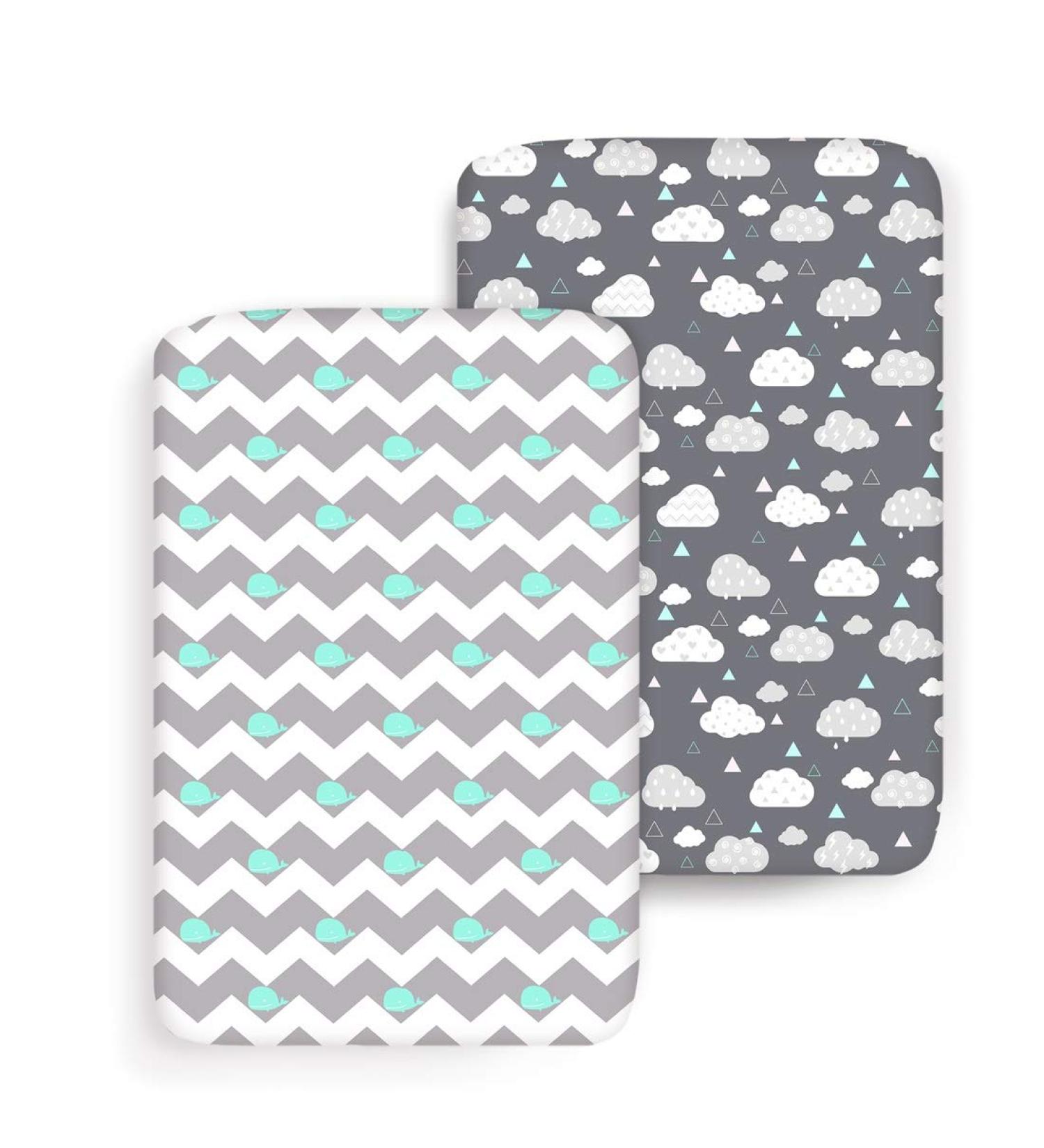 COSMOPLUS Stretch Fitted Mini Crib Sheets 2 Pack for Pack n Play - Ultra Soft Whale/Cloud Design - Buy Online on GoSupps.com