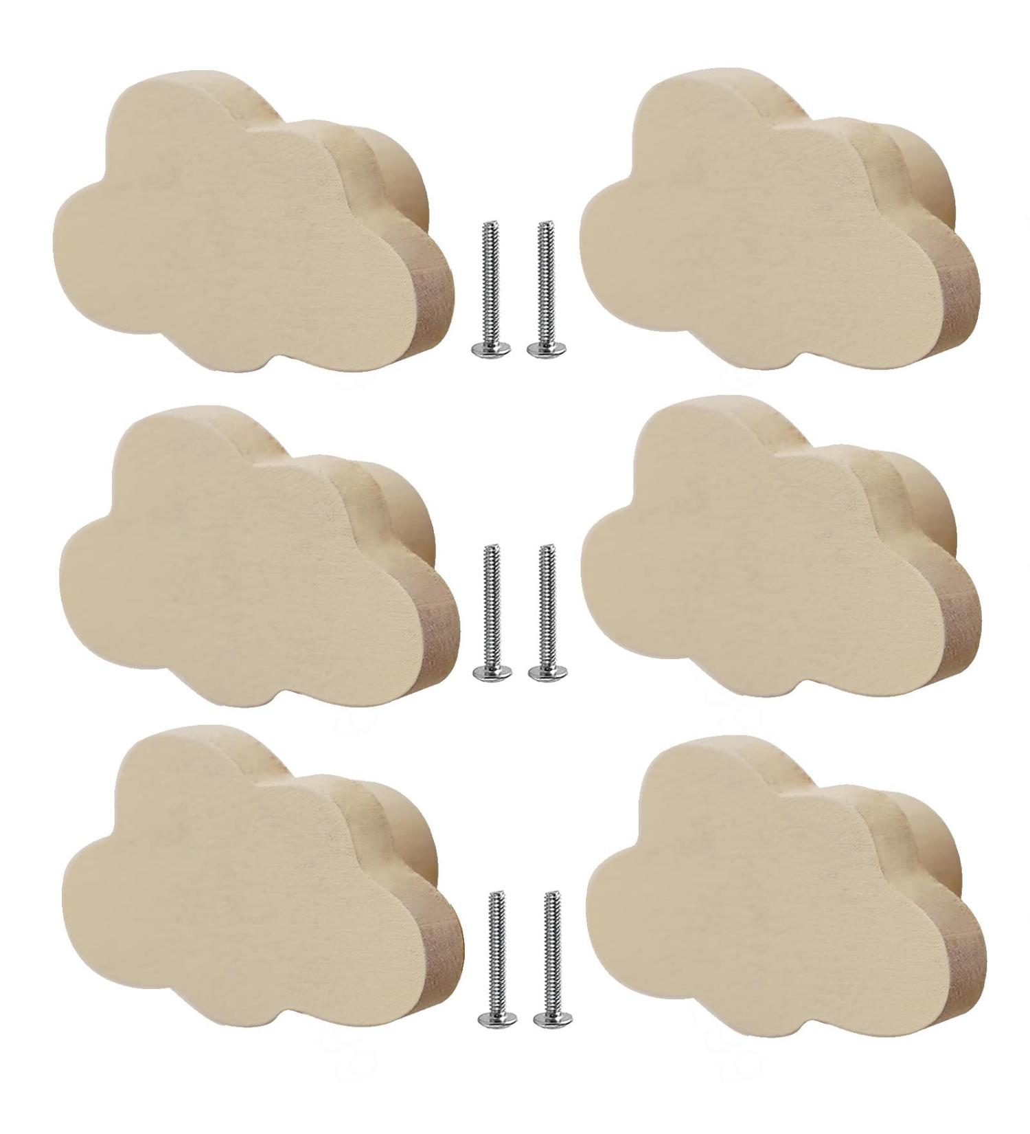 6 Original Wooden Furniture Handles - Cartoon Cloud Design for Kitchen Cabinets & Children's Rooms - Includes 25mm Screws - Beige Drawer Handles - Buy Online on GoSupps.com