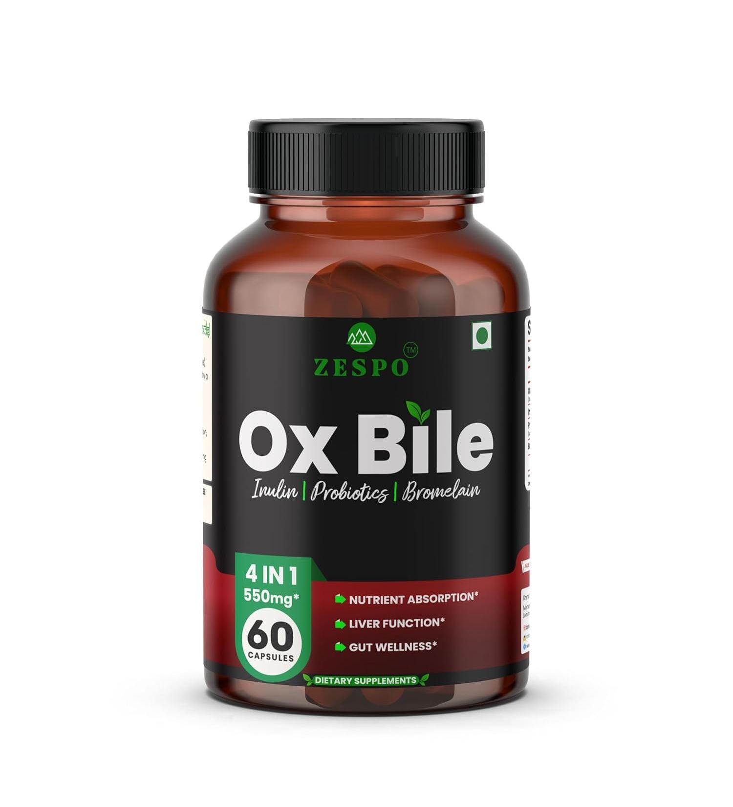 Ox Bile 550mg Digestive Aid - Enhanced Nutrient Absorption Liver Function Support Gut Health with Inulin Probiotics Broelain for Digestive Wellness Capsule - Buy Online on GoSupps.com