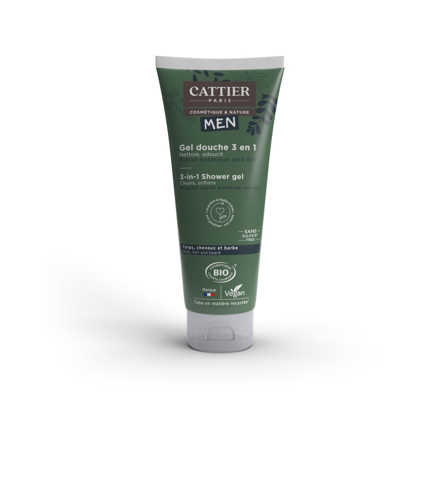 Cattier Men Shower gel for men 3in1 organic hair body and beard 200 ml