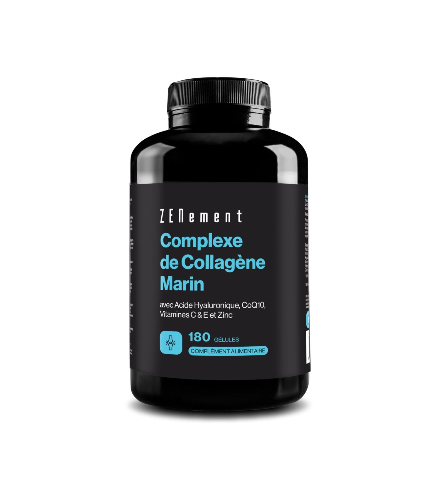 Complexe de Collag ne Marin avec Acide Hyaluronique CoQ10 Vitamines C & E et Zinc 180 G lules | Suppl ment Articulations Peau et Os | sans conservateur | Zenement - Buy Online on GoSupps.com
