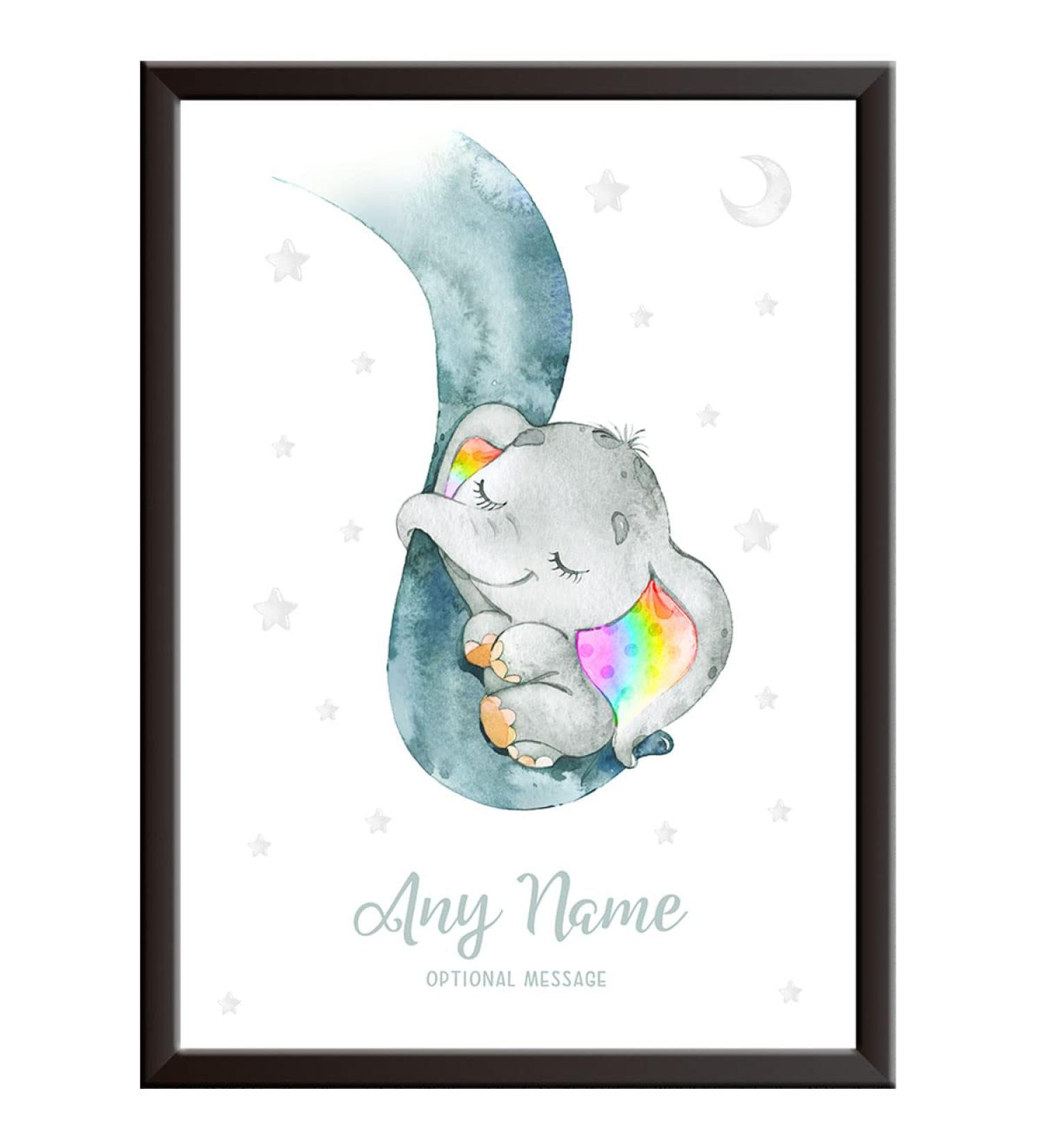 Personalised Rainbow Baby Gifts - DUMBO Elephant Wall Print | New Baby Gift for Birth, Birthday, Christening | Keepsake Nursery Decor - Buy Online on GoSupps.com