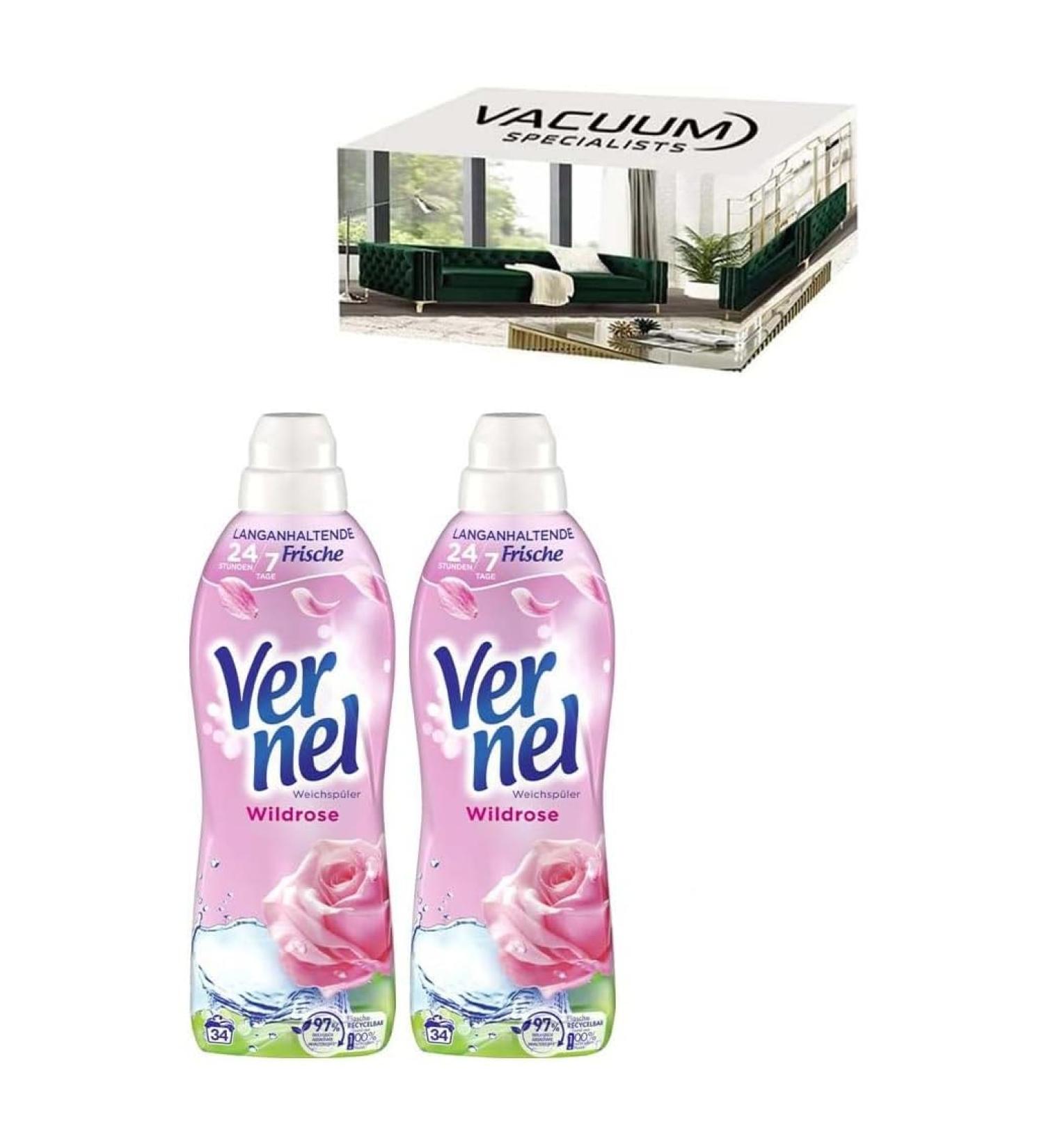 Vernel Wild Rose Fabric Softener | Value Pack of 2 x 34 Wash Loads each | Ultra Concentrated