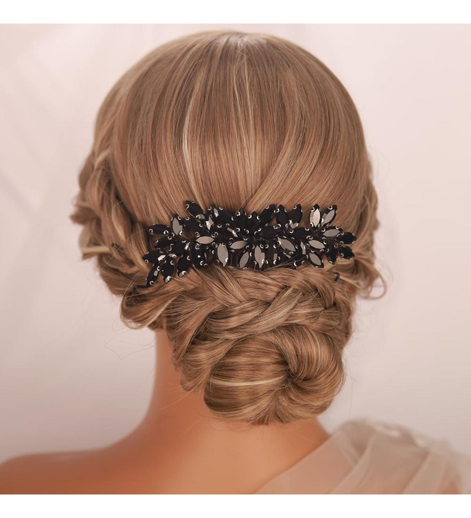 Kercisbeauty Wedding Bridal Black Rhinestones Hair Comb | Handmade Side Hair Jewelry for Prom Party & Halloween - Buy Online on GoSupps.com