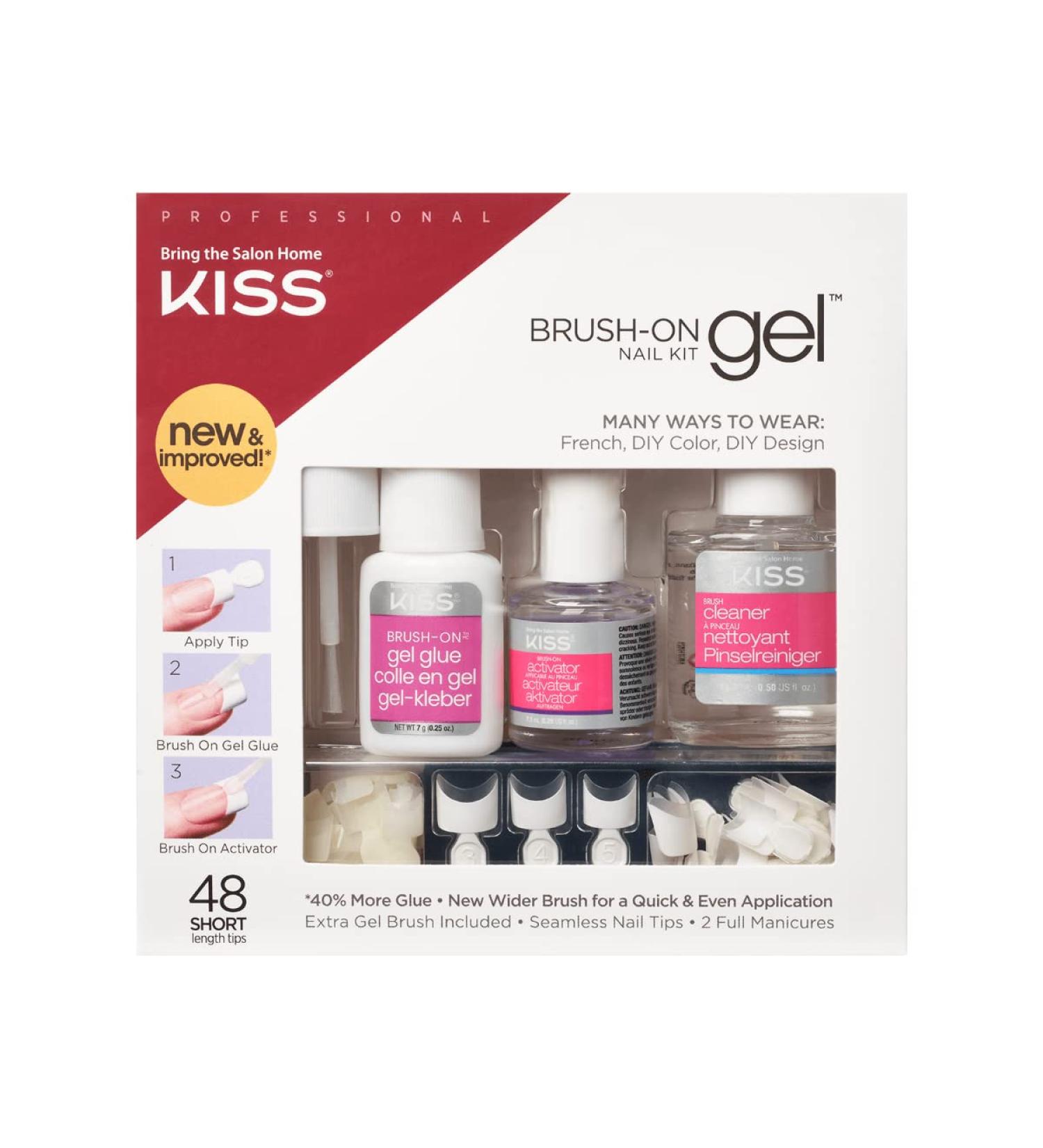 KISS Brush-On Gel Finish Fake Nail Kit - 48 Short Square French & Natural Tips - Buy Online on GoSupps.com
