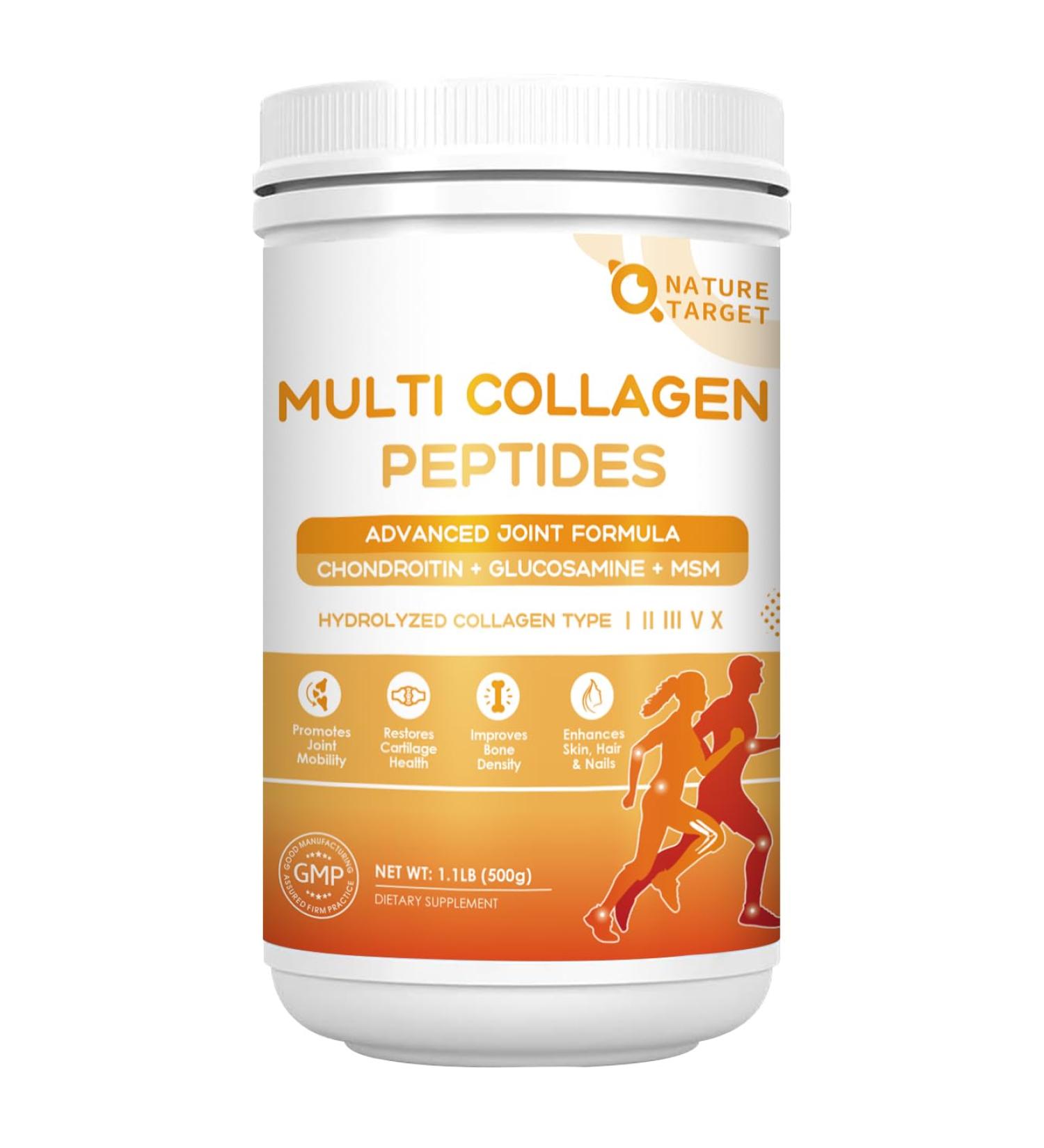 NATURE TARGET Multi-Collagen-Peptides-Powder for Joint Support Hydrolyzed Collagen for Women Men with MSM + GC Type I II III V X Collagen for Skin Hair & Nail Non-GMO 50 Servings 1.1 Pound (Pack of 1) - Buy Online on GoSupps.com