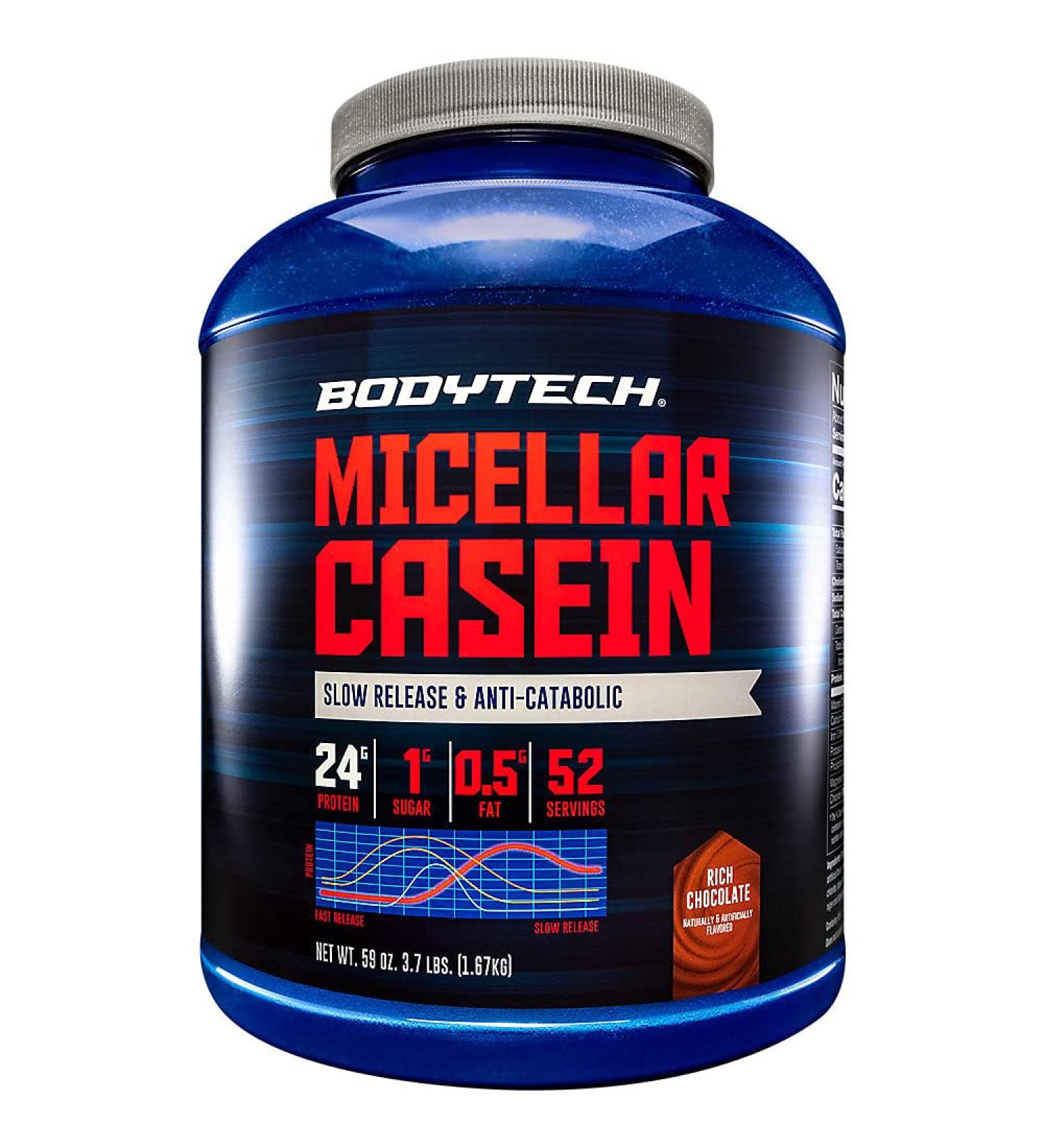 BodyTech Micellar Casein Protein Powder - Rich Chocolate, 24g Protein, Overnight Muscle Recovery - 4lb Pack - Buy Online on GoSupps.com