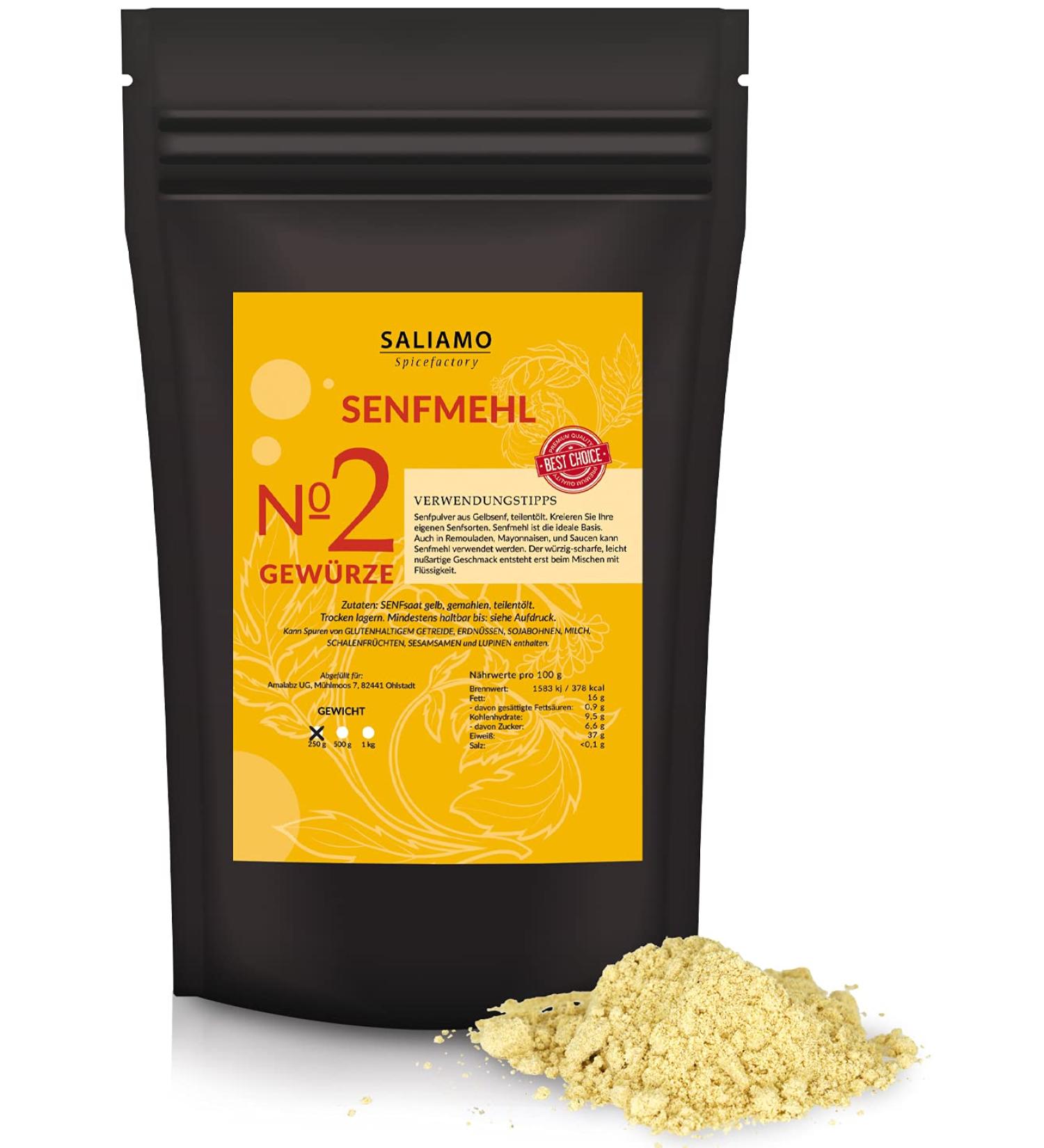 Saliamo 250g Mustard Powder | 100% Natural Mustard Flour & Grains | Perfect for Homemade Mustard - International Shipping Available - Buy Online on GoSupps.com