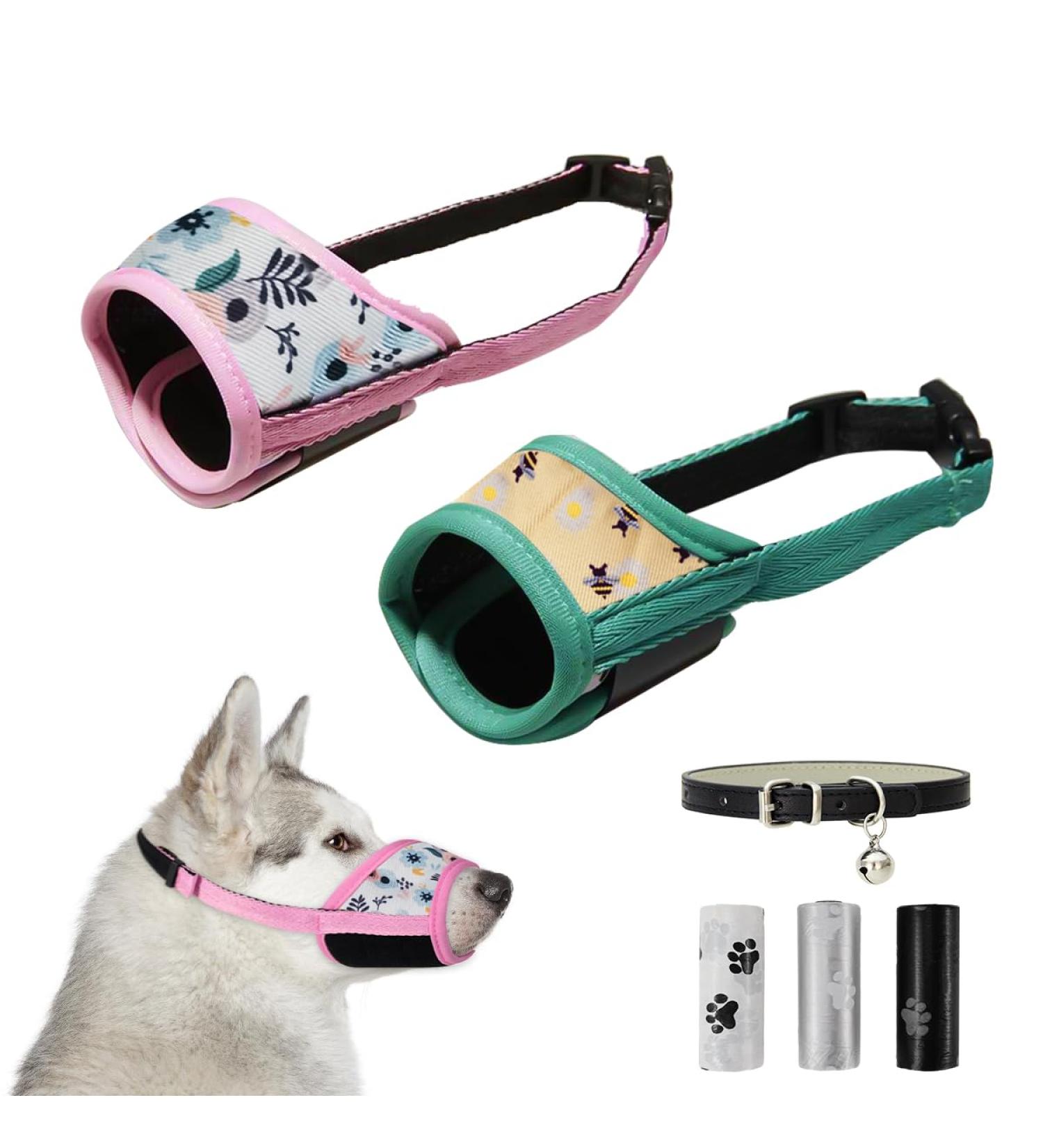 Buy 2-Piece Large Dog Muzzle Set with Adjustable Collar & Decorative Bags | Reduce Barking Biting & Eating Issues - Buy Online on GoSupps.com