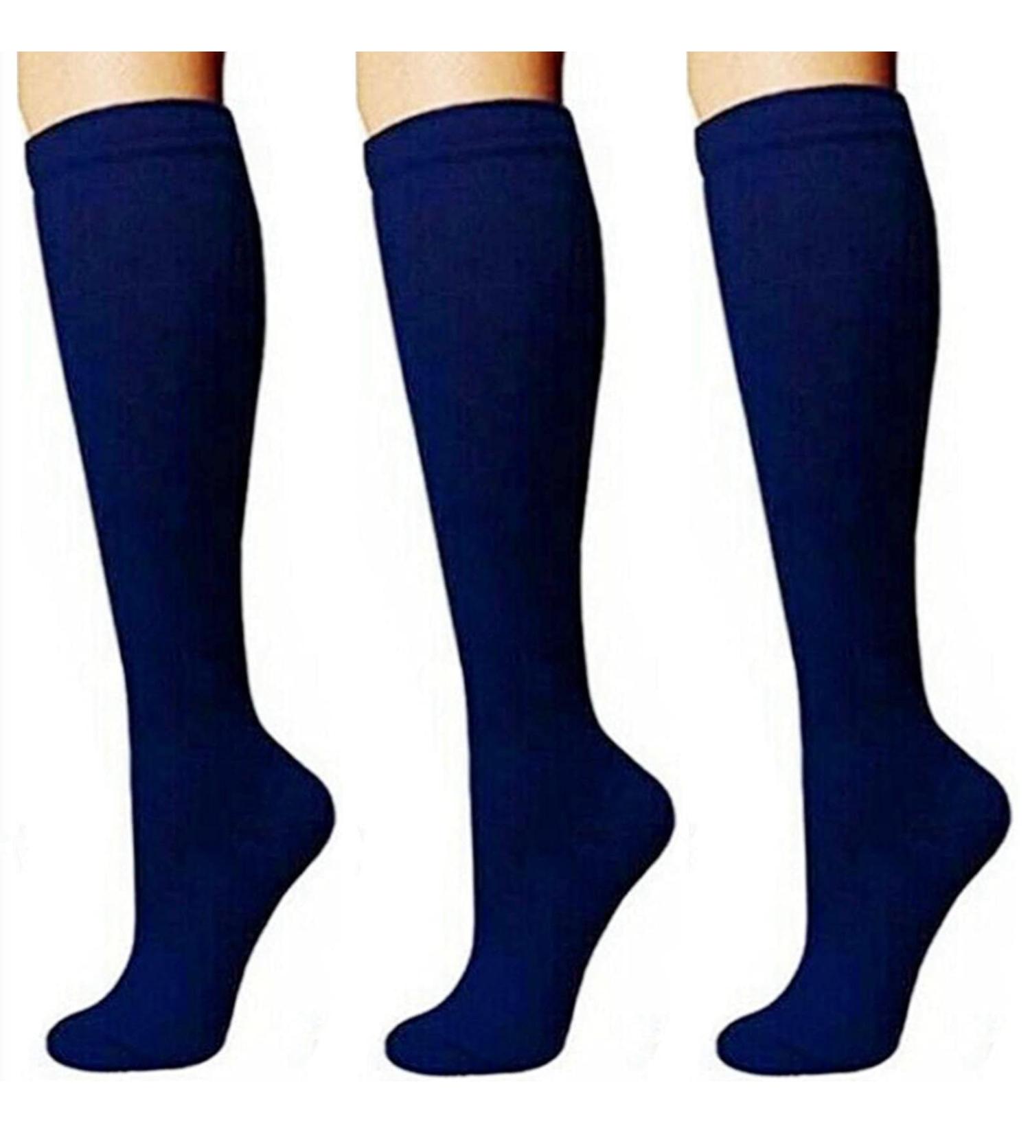 3 Pairs Compression Support Stockings for Men & Women - Travel Sports & Flight Knee Socks (Multi-Colored 35-39) - Buy Online on GoSupps.com