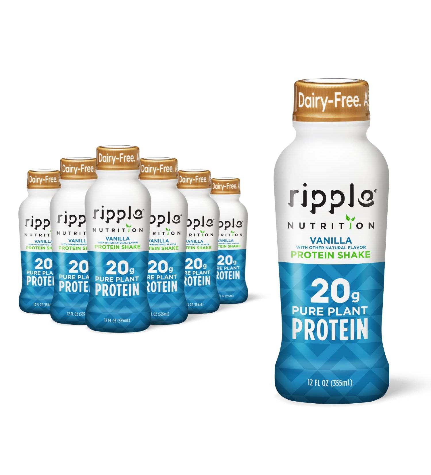 Ripple Vegan Protein Shake - Vanilla | 20g Plant-Based Pea Protein | Gluten, Soy, Nut & Lactose Free | 12 Oz (Pack of 12) - Buy Online on GoSupps.com
