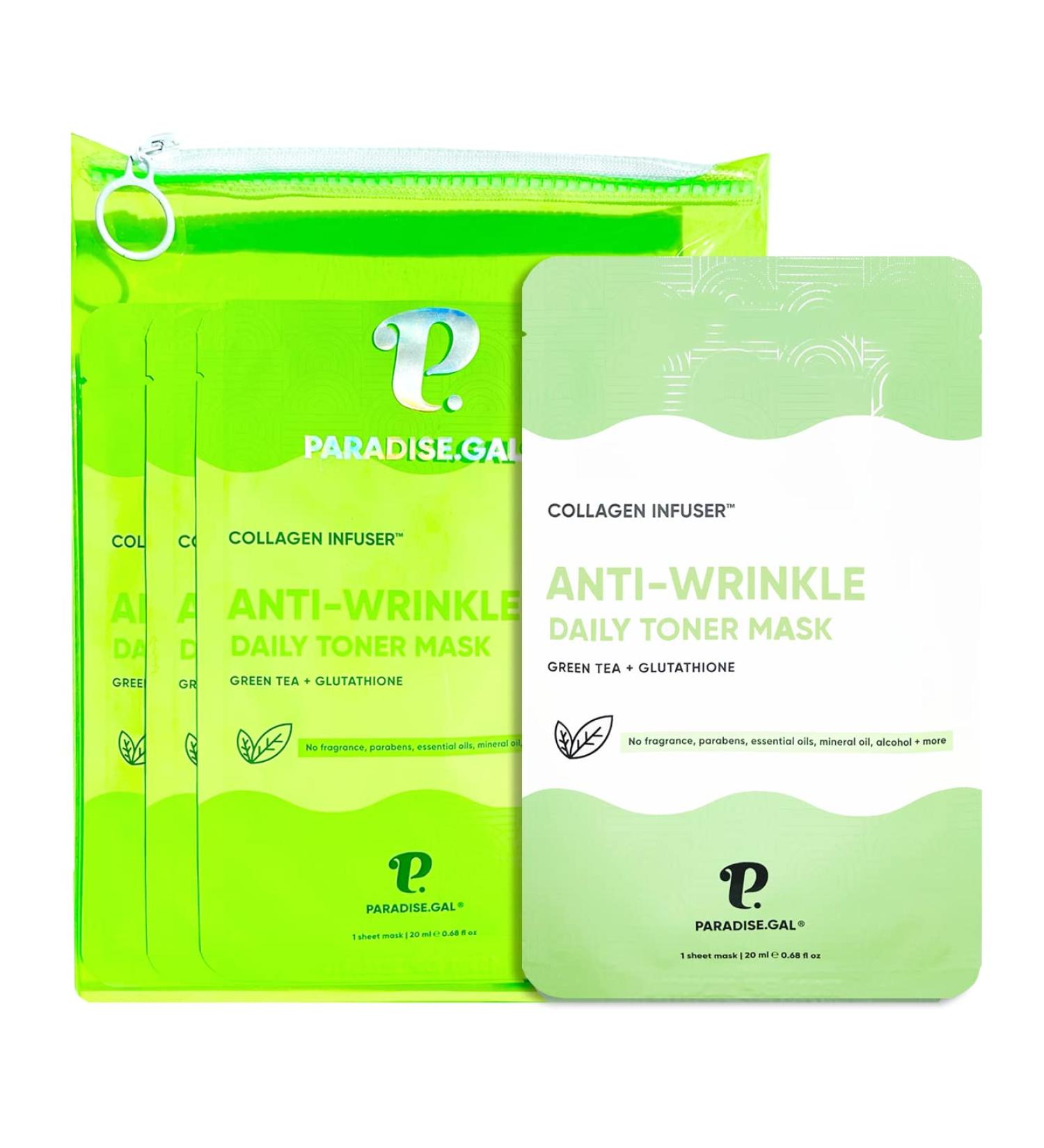 ParadiseGal 10 Anti-Wrinkle Face Masks - Korean Skin Care with Collagen, Green Tea, Glutathione, Niacinamide & Ceramide - Buy Online on GoSupps.com