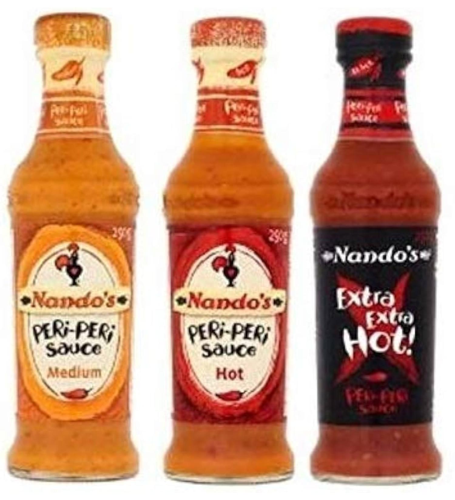 Nando's Piri Piri Sauce Trio - Medium Hot Xtra Hot - 125g Each | Authentic Portuguese Peri-Peri Flavors | Spice Up Your Culinary Adventures - Buy Online on GoSupps.com