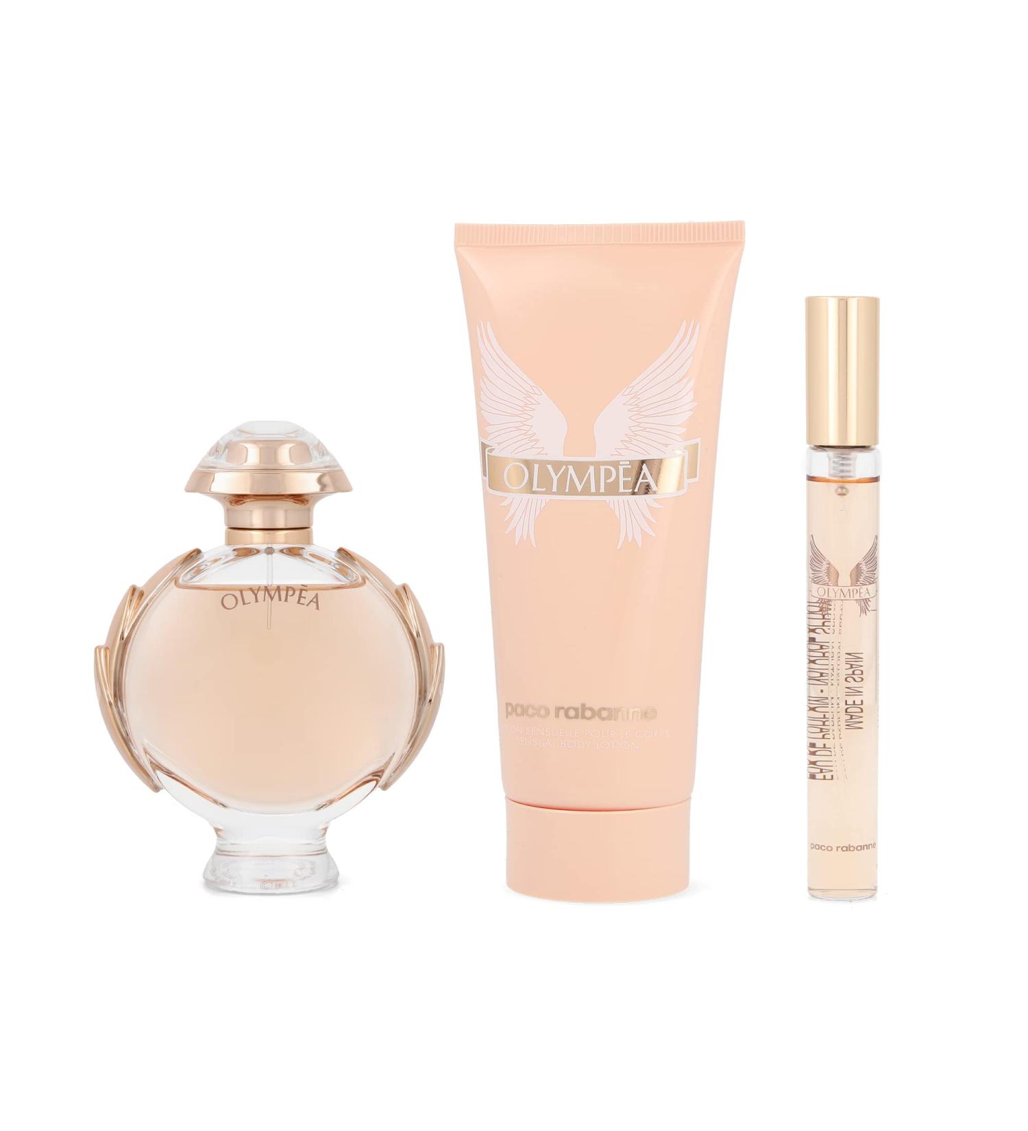 Paco Rabanne Olympea 3-Piece Set for Women (2.7 Oz Eau De Parfum Spray + 3.4 Oz Body Lotion + 0.33 Oz Eau De Parfum Travel Spray) 2.15 Fl Oz (Pack of 3)