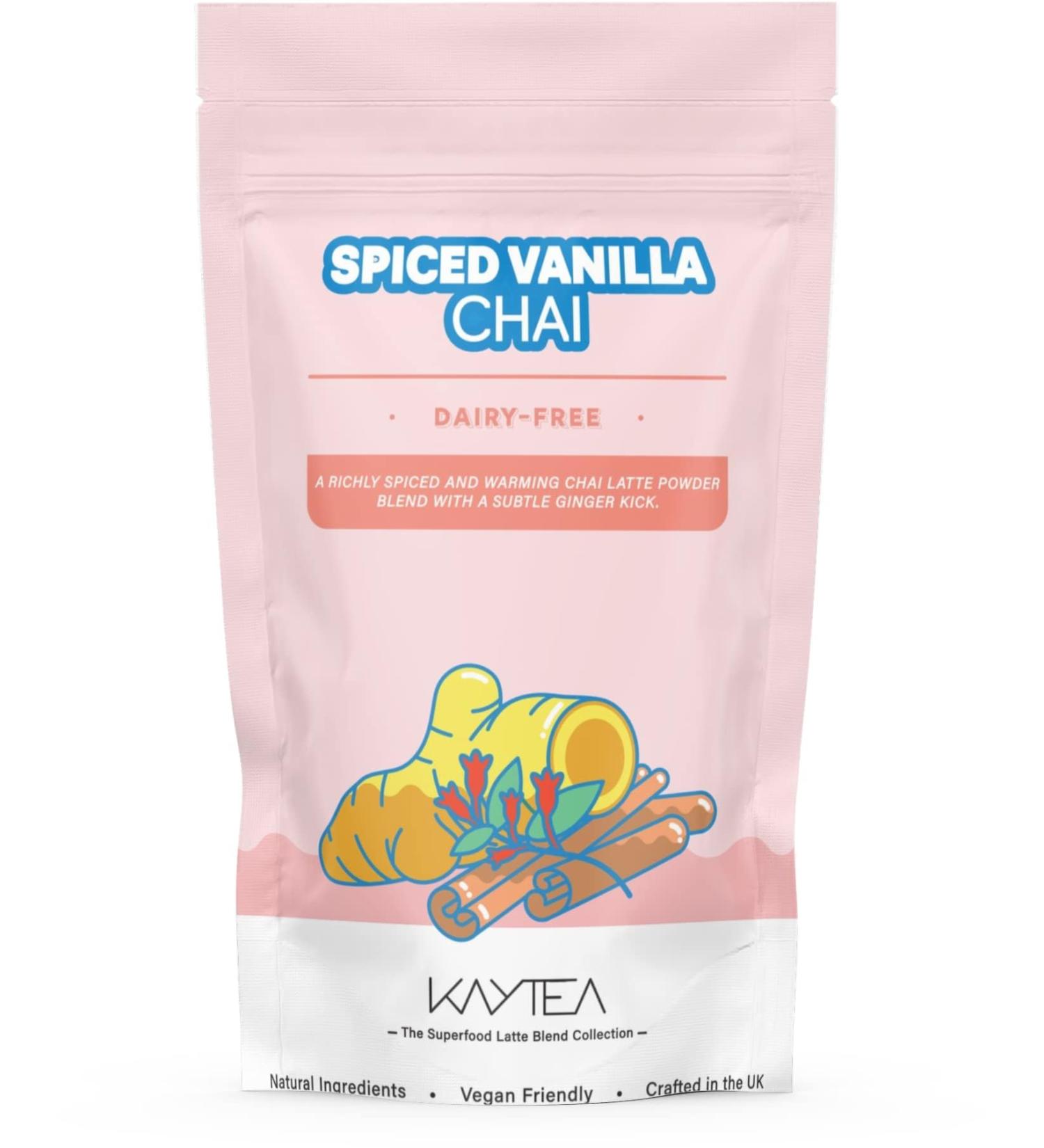 Spiced Vanilla Chai Latte Powder by KAYTEA - Vegan (Dairy-Free) - Added Ginger & Carob - Richly Spiced and Warming Chai - Superfood Latte Blend - 100g Pack (40+ Servings) Spiced Chai Latte - Buy Online on GoSupps.com
