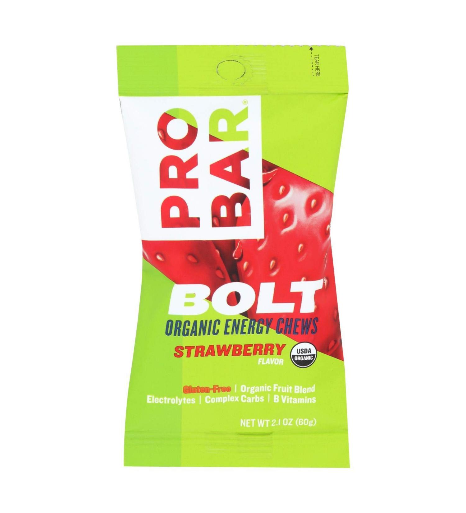 Probar Bolt Energy Chews - Organic Strawberry - 2.1 oz - Case of 12