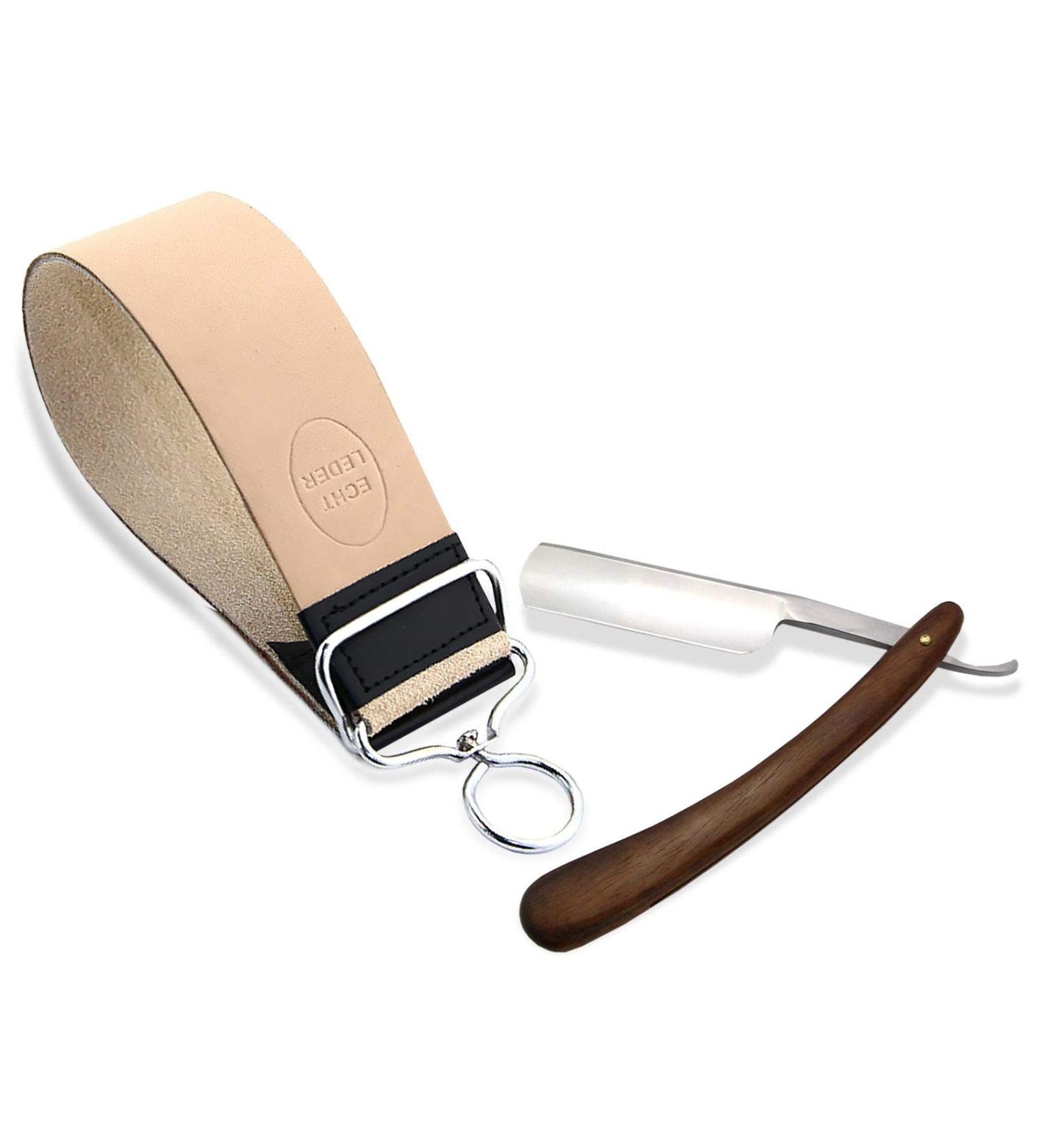 Top Gift Idea for Men: Premium Shaving Set with Wooden Handle Razor & Leather Strop - Buy Online on GoSupps.com