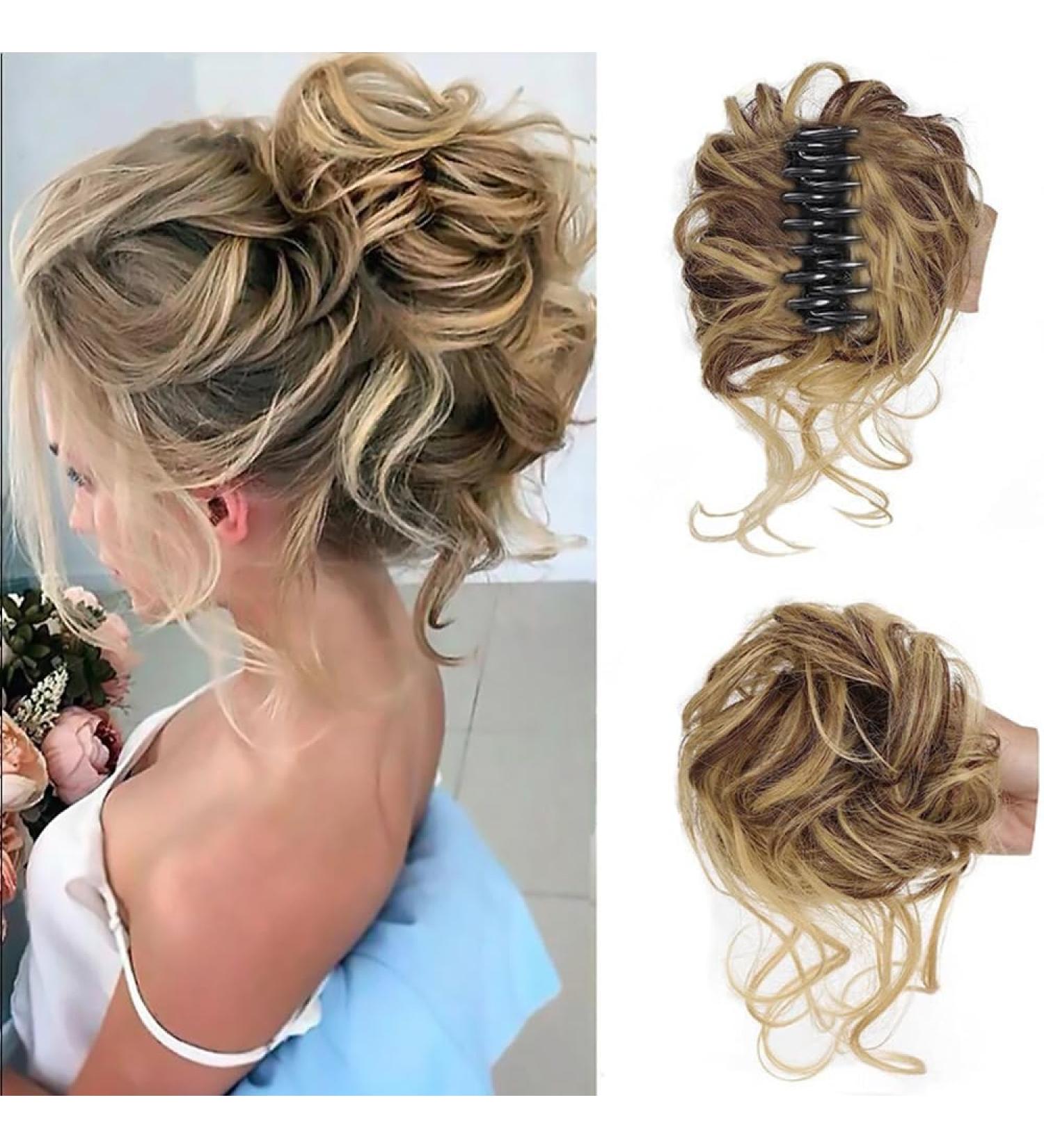 RPAEOY Curly Wavy Hair Tie with Clip - Synthetic Messy Bun Hair Scrunchy for Women (Golden Brown) - International Shipping Available - Buy Online on GoSupps.com