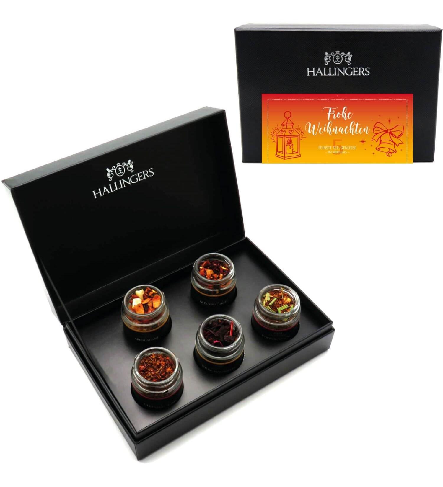 Hallingers Merry Christmas Orange Tea Gift Set - 5 Vegan Varieties in Screw Glasses | Perfect for Christmas Mother's Day Father's Day & Congratulations - Buy Online on GoSupps.com