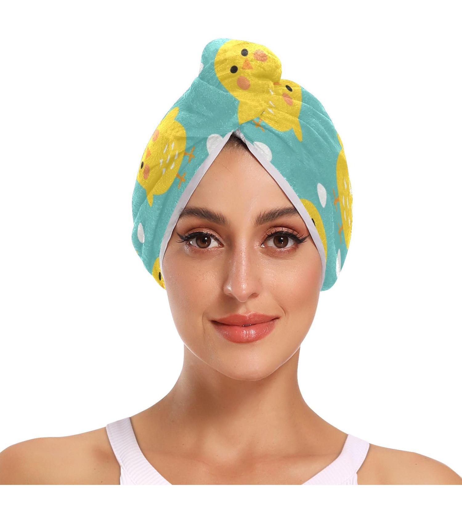 Happy Yellow Chicken Hair Towel 2 Pack | Super Absorbent Quick Dry Hair Turbans for Women & Girls | Perfect Hair Drying Solution - Buy Online on GoSupps.com