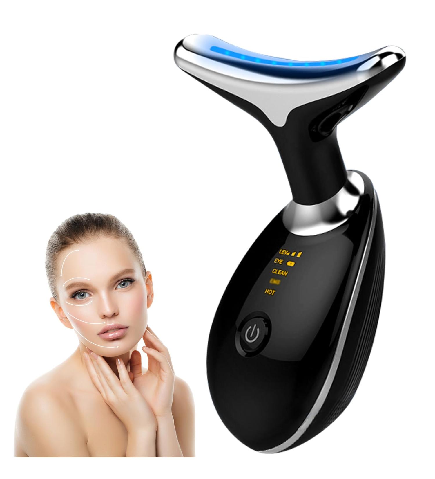 Facial Massager & Neck Red Light Therapy Tool | 7 Color LED Face Sculpting Device for Home Skin Care (Black - Buy Online on GoSupps.com