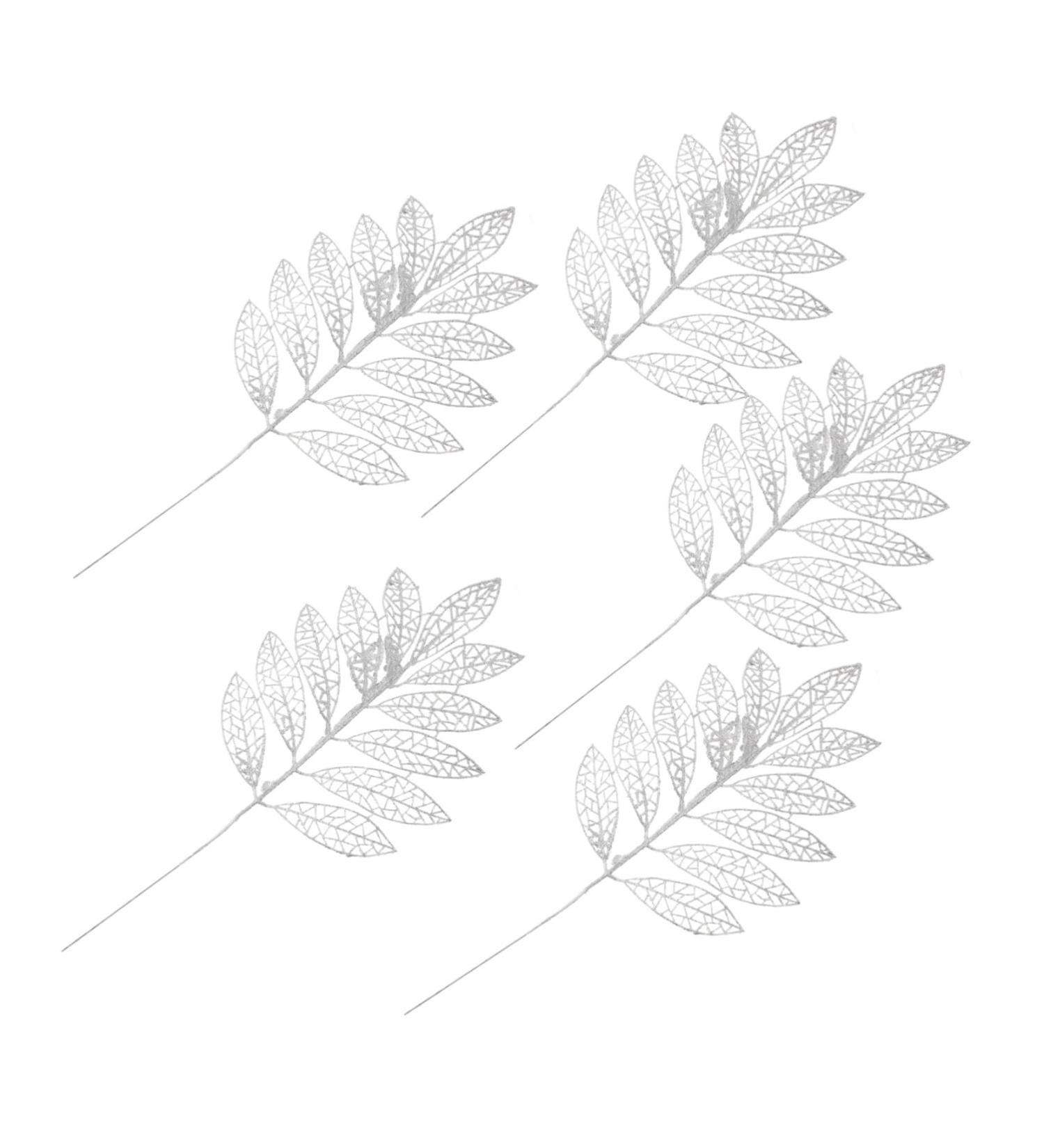 Abaodam 5pcs Christmas Simulated Leaves Gold Dining Table Christmas Glitter Stems Creative Pendant Bride Silver 41x20x0.1cm - Buy Online on GoSupps.com