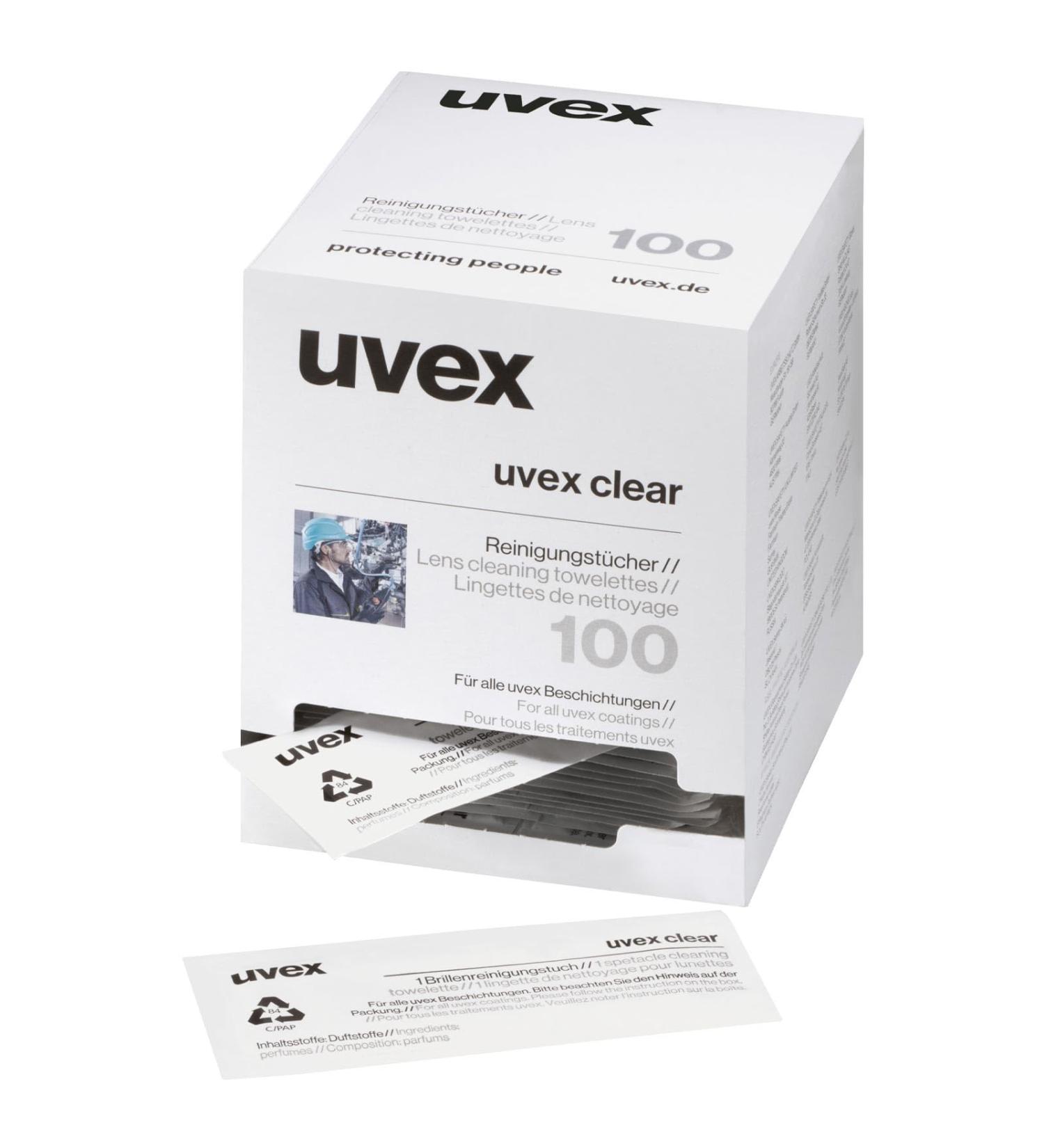 uvex wet cleaning wipes for glasses 100 pieces individually packed silicone-free for clean glasses on the go