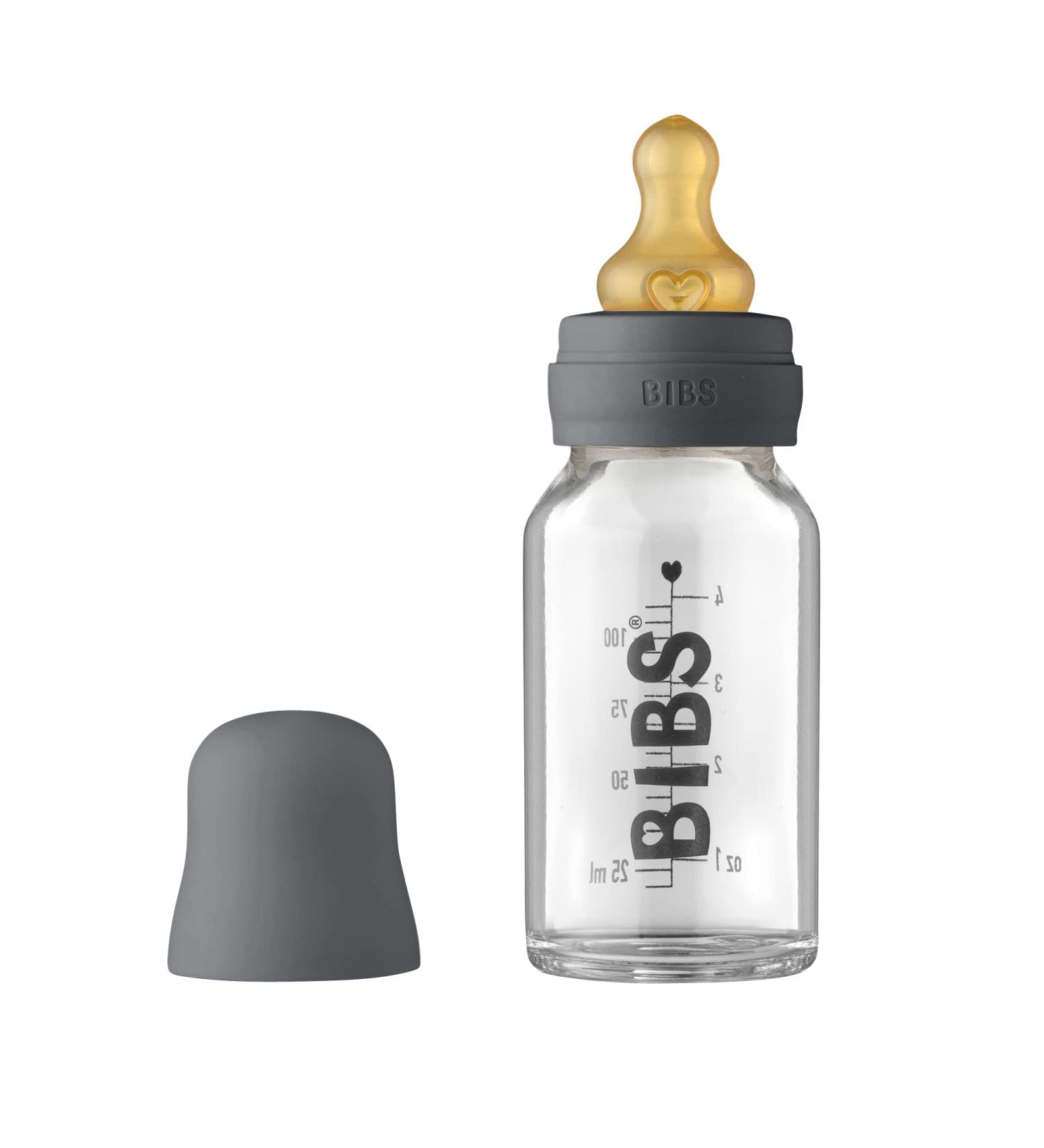 BIBS Baby Glass Bottle 110ml Complete Set with Natural Rubber Latex Nipple for Anti-Colic, Supports Breastfeeding - Buy Online on GoSupps.com