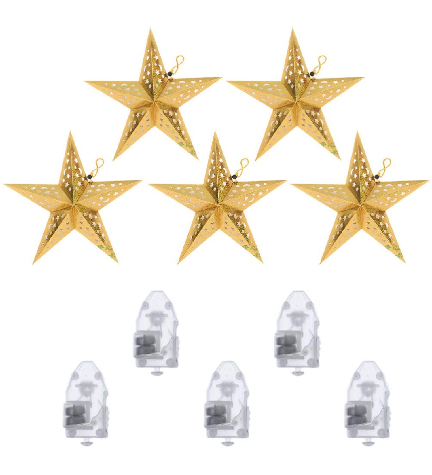 1 Set Pentagram Pendant Christmas Paper Star Lanterns Hanging Pendant Hollow Out Star Lantern Christmas Ornament Led Lantern Hanging Light Christmas Tree 3D Accessories Golden - Buy Online on GoSupps.com