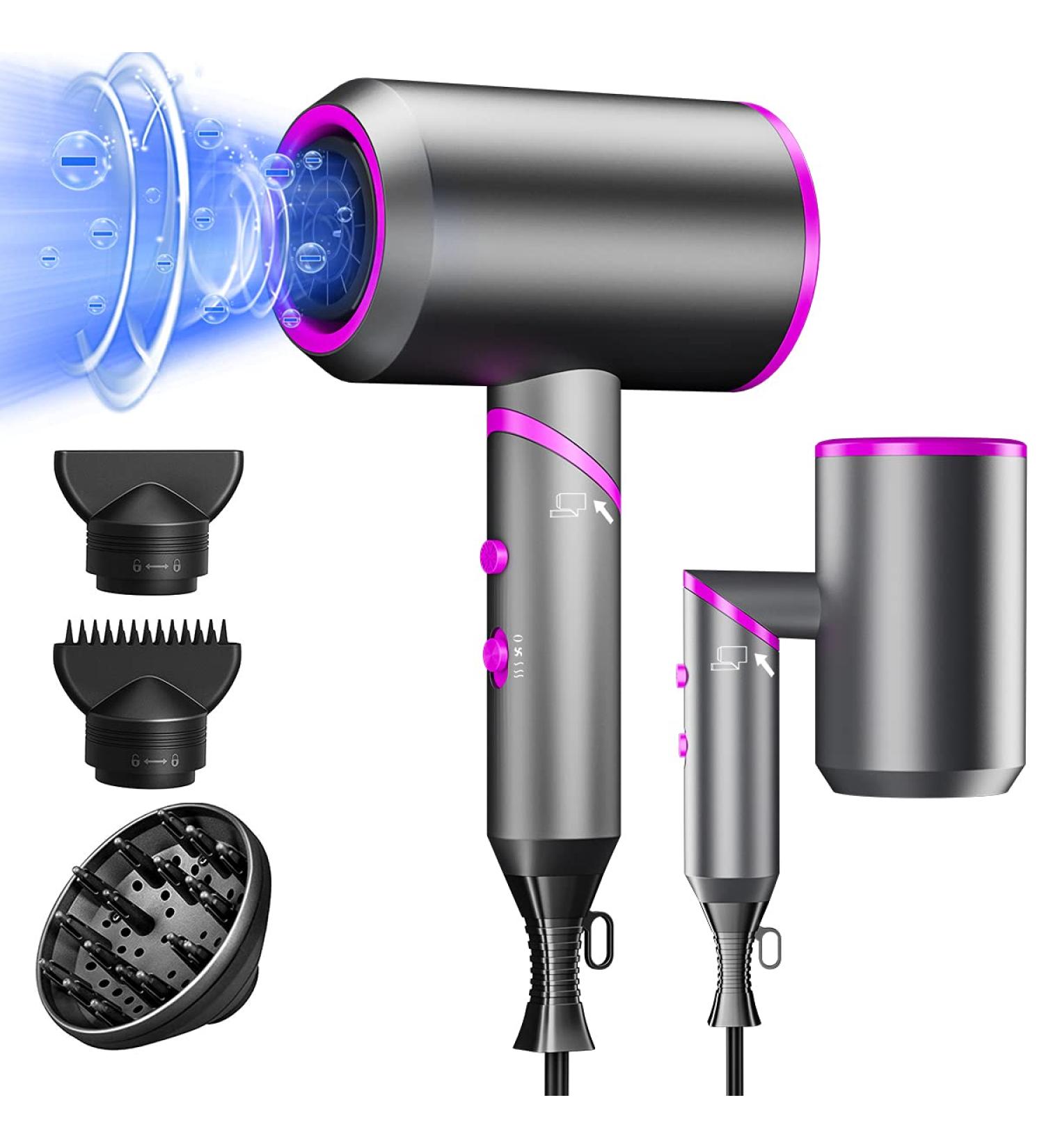 Ionic Hair Dryer 1800w Professional with Diffuser - Powerful DC Motor, Negative Ion Technology, Constant Temperature Hair Care - 3 Heating/2 Speed/Cold Settings - Buy Online on GoSupps.com