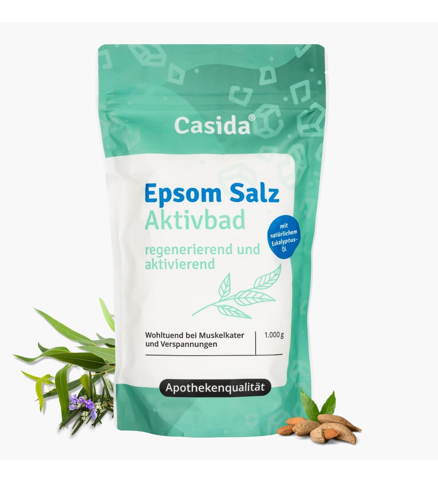 Casida Epsom Salt Bath with Rosemary & Eucalyptus Oil - 1000g Magnesium Sulfate for Muscle & Joint Relief - Natural Wellness Solution - Buy Online on GoSupps.com