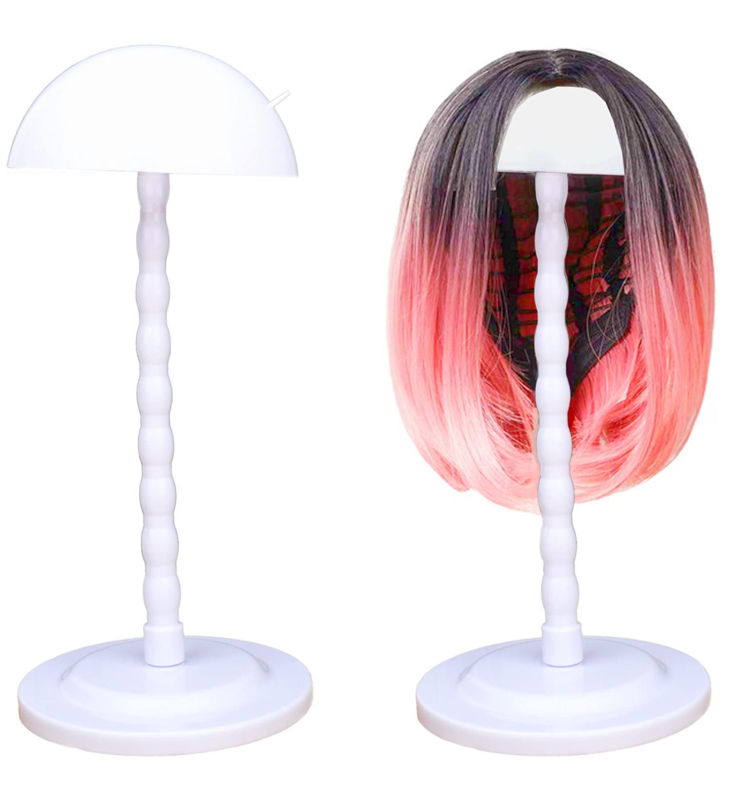 Wig Stand Set - 2 PCS Portable 14.1 Inches Plastic Wig Holder for Drying and Styling - White - Buy Online on GoSupps.com