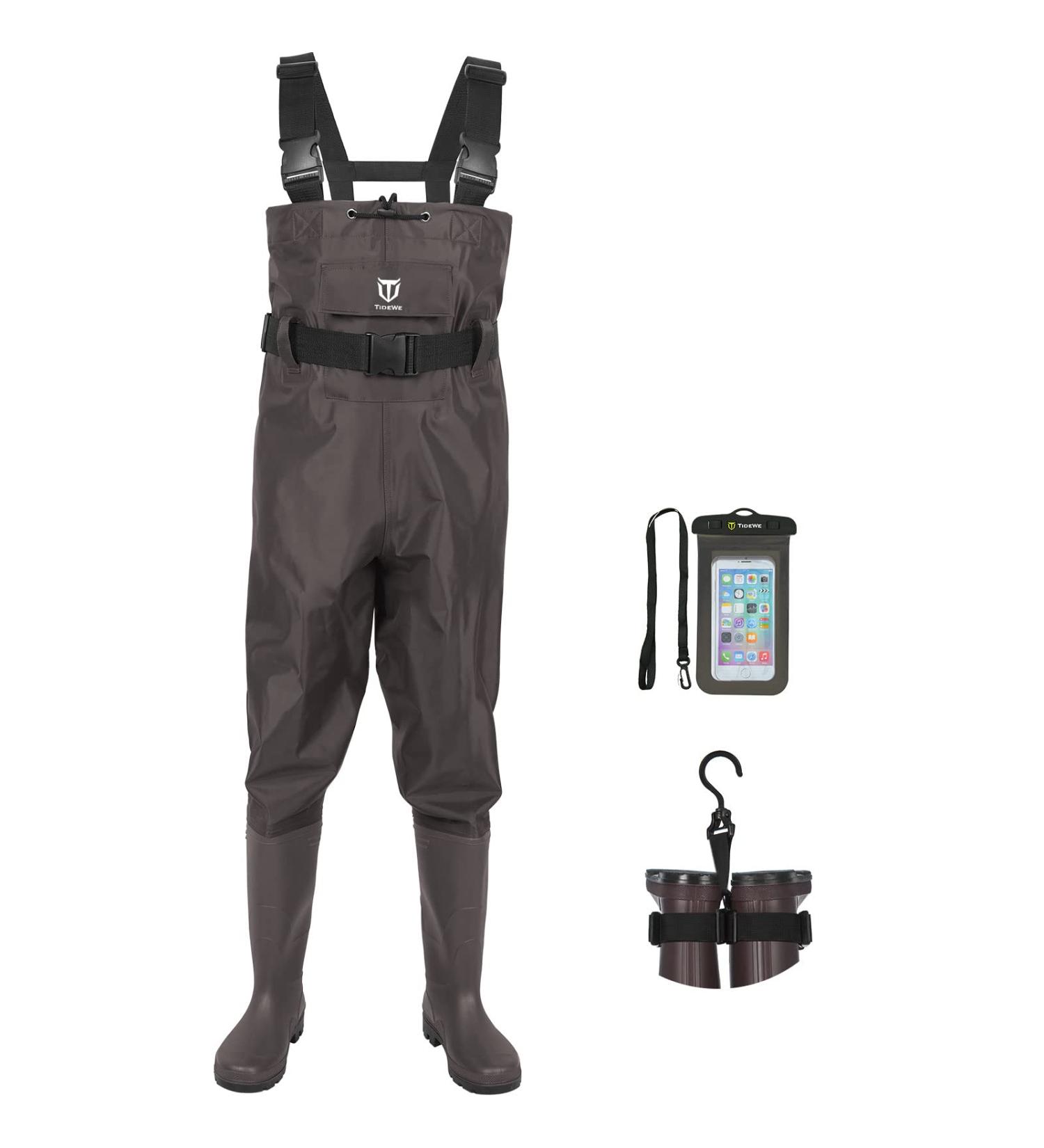 TIDEWE Bootfoot Chest Wader 2-Ply Nylon/PVC Waterproof Fishing Hunting Waders for Men and Women - Brown Size 11 - Buy Online on GoSupps.com