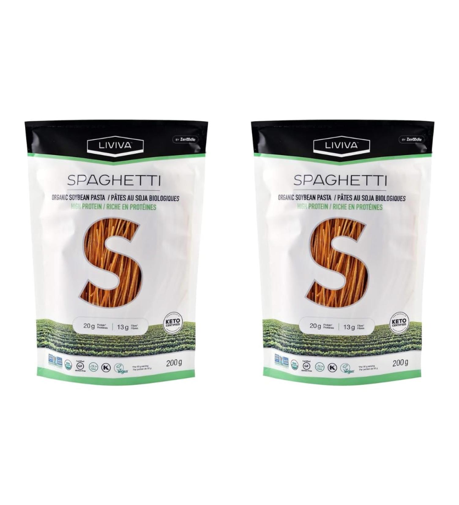 LIVIVA Organic Soybean Spaghetti Pasta (2 Pack 92 g Protein per Bag) High Protein Noodles Diabetic Friendly Keto Vegan Halal Kosher Non-GMO Nutritious Plant-Based Plant-Based Protein Pasta Ready-to-Eat in minutes Gluten Free Noodle - Buy Online on GoSupps.com