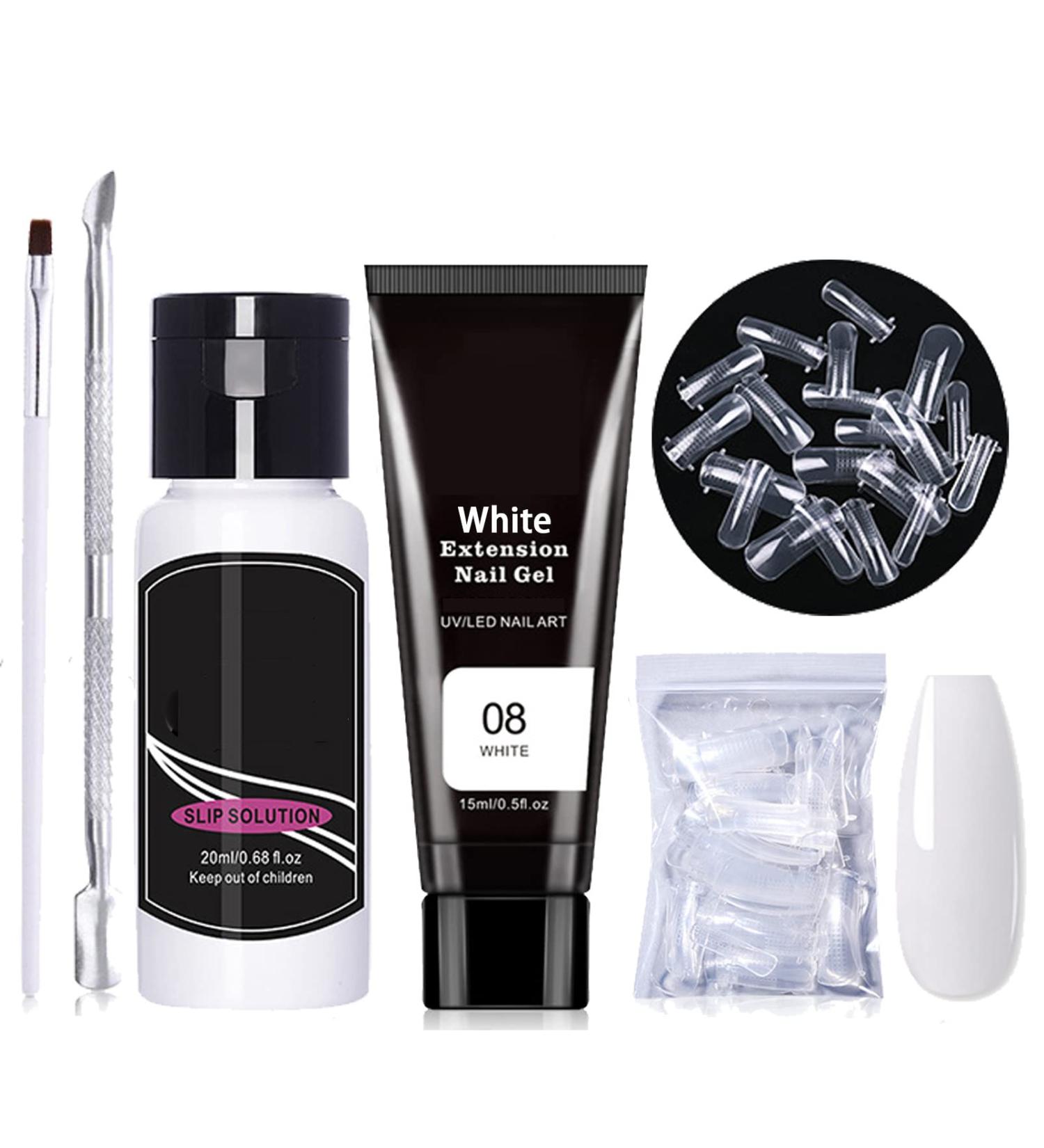 White Builder Gel Nail Extension Kit with Slip Solution & Nail Forms - Long Lasting All-in-One Poly Gel Starter Kit for DIY Nail Art - Buy Online on GoSupps.com