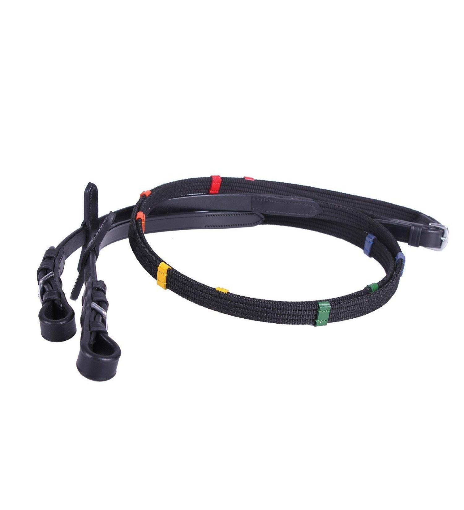 QHP web reins with coloured stoppers and martingale stoppers (warmblood)