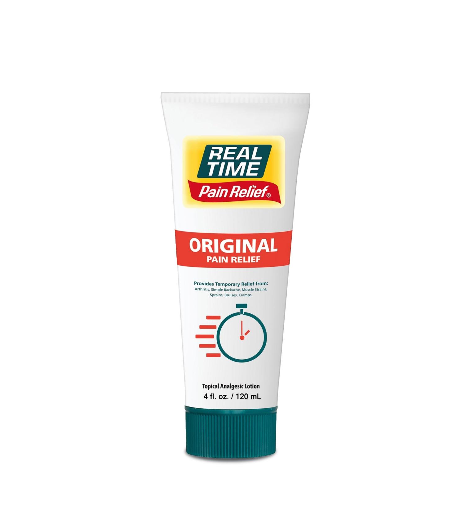 Real Time Pain Relief Cream 4oz Tube | 17 Natural Ingredients: 1.25% Menthol Arnica & MSM | Muscle Strain & Joint Discomfort Relief for Arthritis Cramps Sprains Bruises Hands Back & Knee Pain 4 Ounce - Buy Online on GoSupps.com