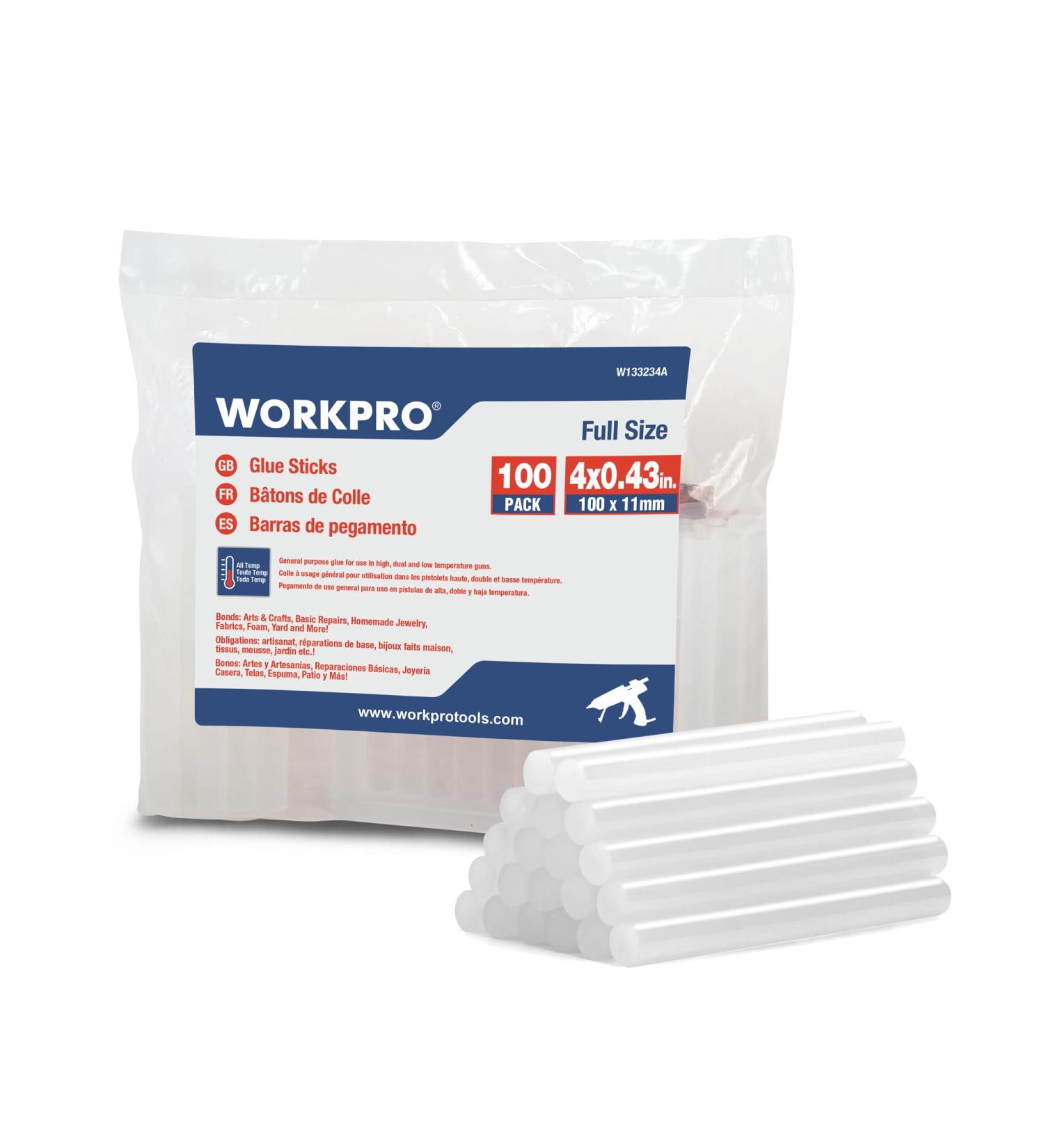 WORKPRO Full Size Hot Glue Sticks  100-pack  0.43x4 Inches  Compatible with Most Glue Guns  Multipurpose for DIY Art Craft General Repairs  Home Decorations and Gluing Projects - Buy Online on GoSupps.com