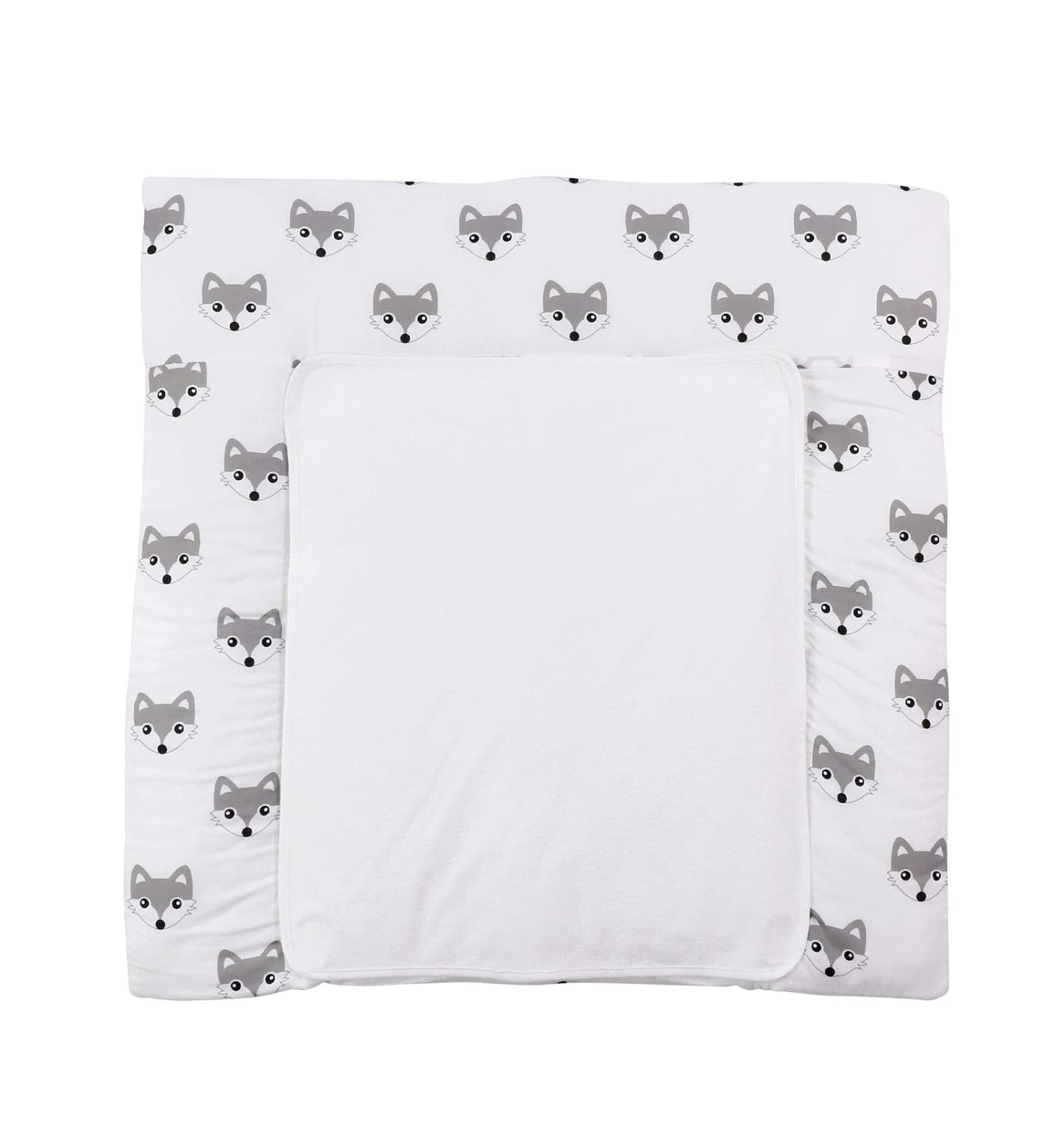 Puckdaddy Foxi Fuchs Pattern Diaper Pad | 100% Cotton | Oeko-Tex Certified | Soft & Safe | 77x75cm | Optimal Comfort for Babies | Stylish Gray Fox Design - Buy Online on GoSupps.com