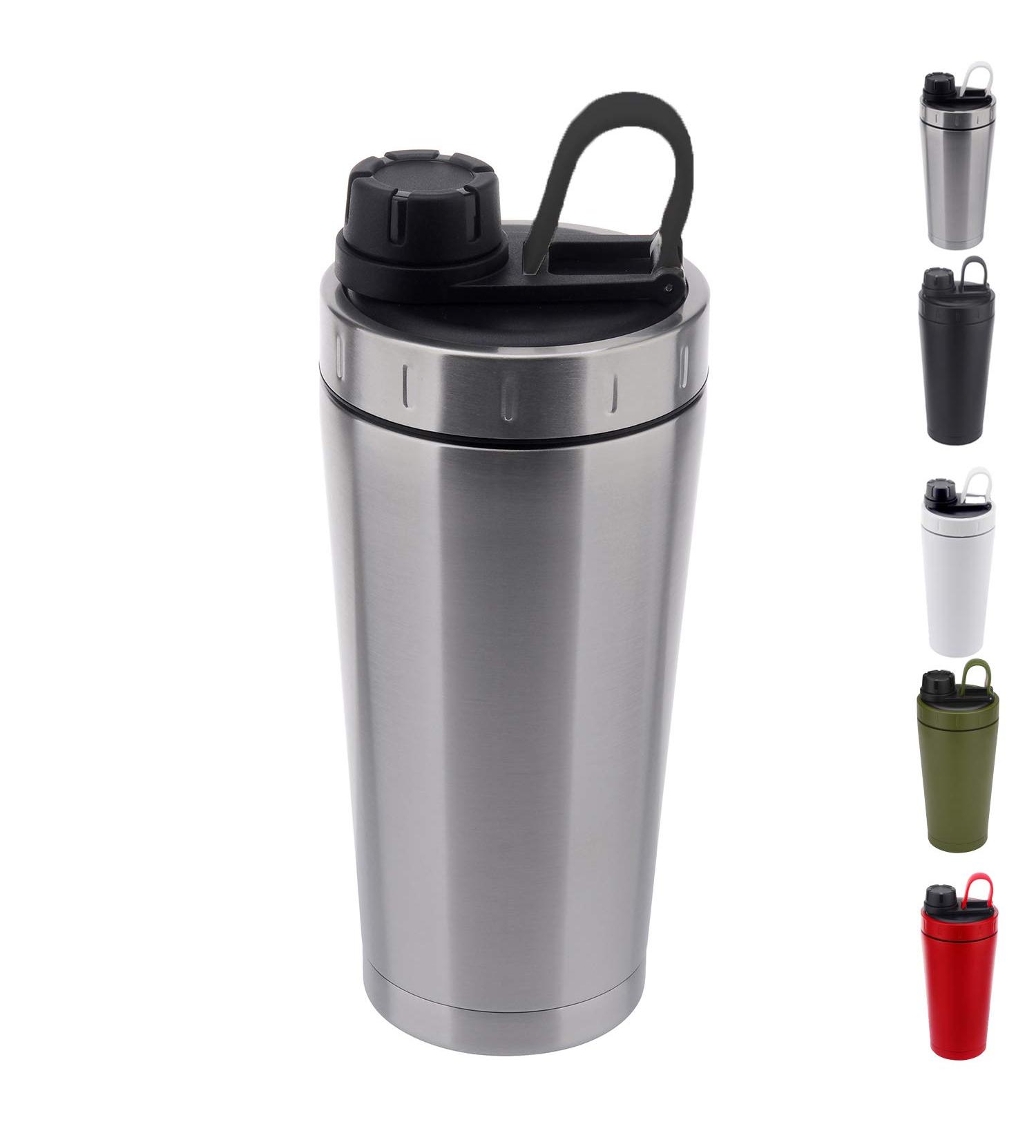 Isolated Stainless Steel Protein Shaker Bottle 590ml - Hot/Cold Dishwasher-Safe Leak-Proof BPA-Free - Silver & Black - Buy Online on GoSupps.com