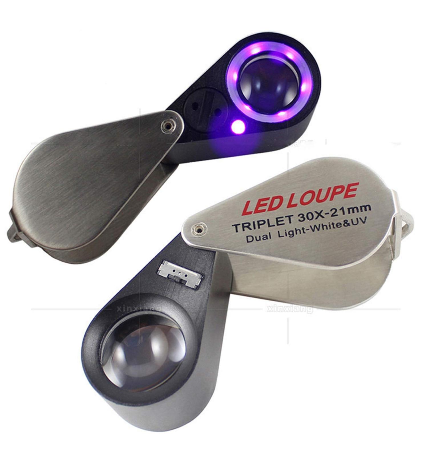High-end Led Handheld Magnifier Portable Jewelry 30X Stamps Diamond Jeweler Magnifier Magnifying Glass with LED Light Lupa (Magnification : 30X)